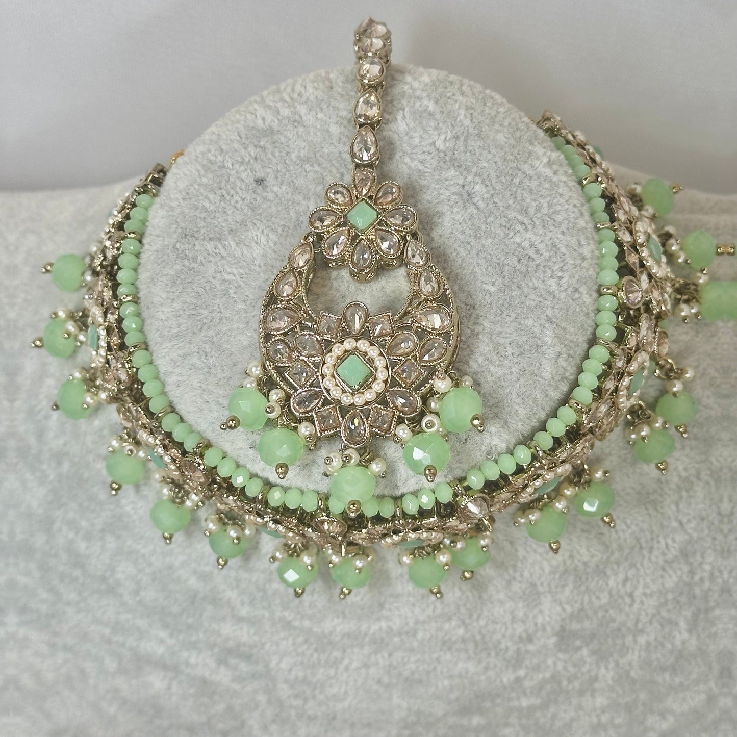 Crystal Choker Set - Mint Earring/ Tikka/ Tikli/ Indian/ Pakistani/Fashion Jewellery/ Gift for Women