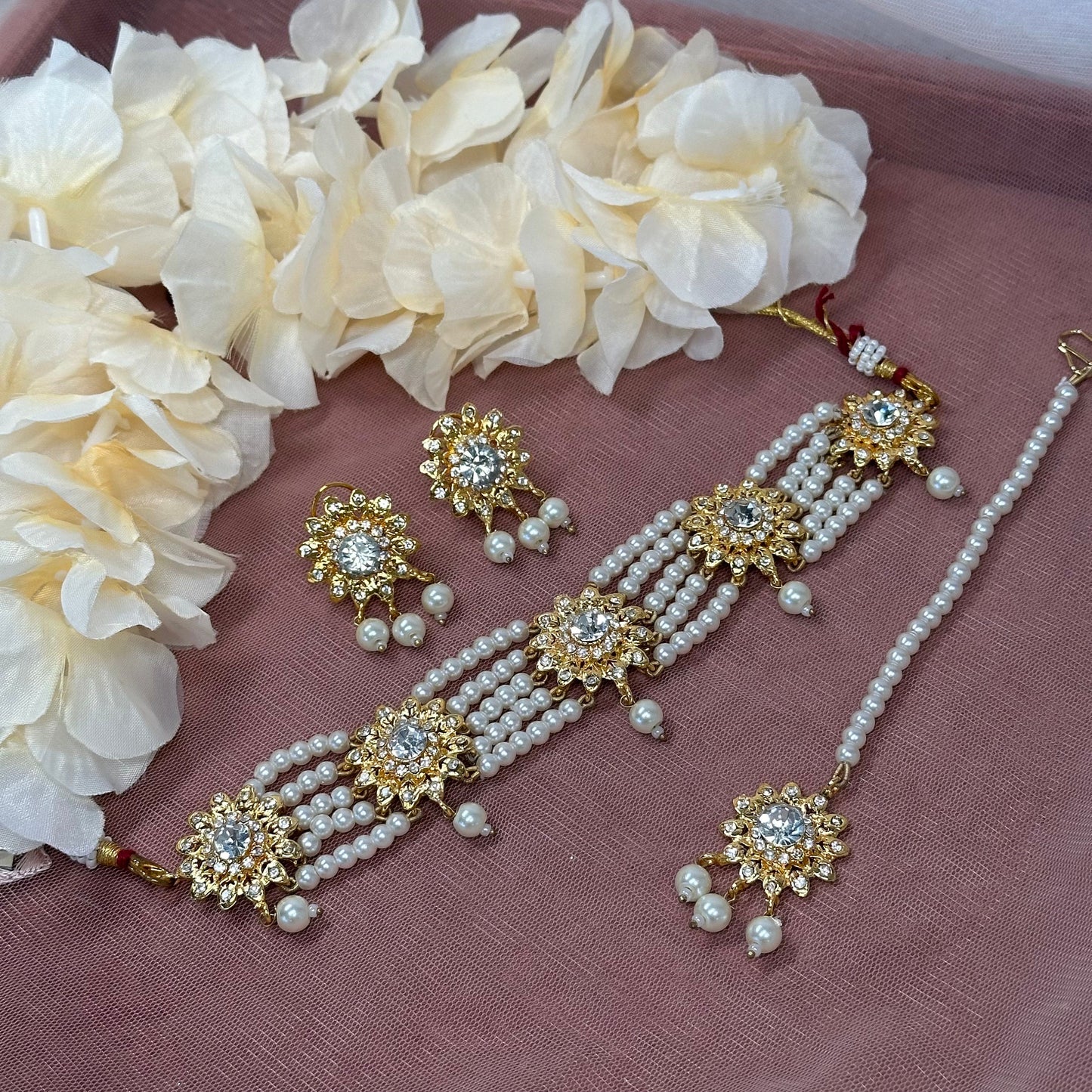 Pearl Choker Set - Bright Gold & Clear  (Slightly less than perfect)