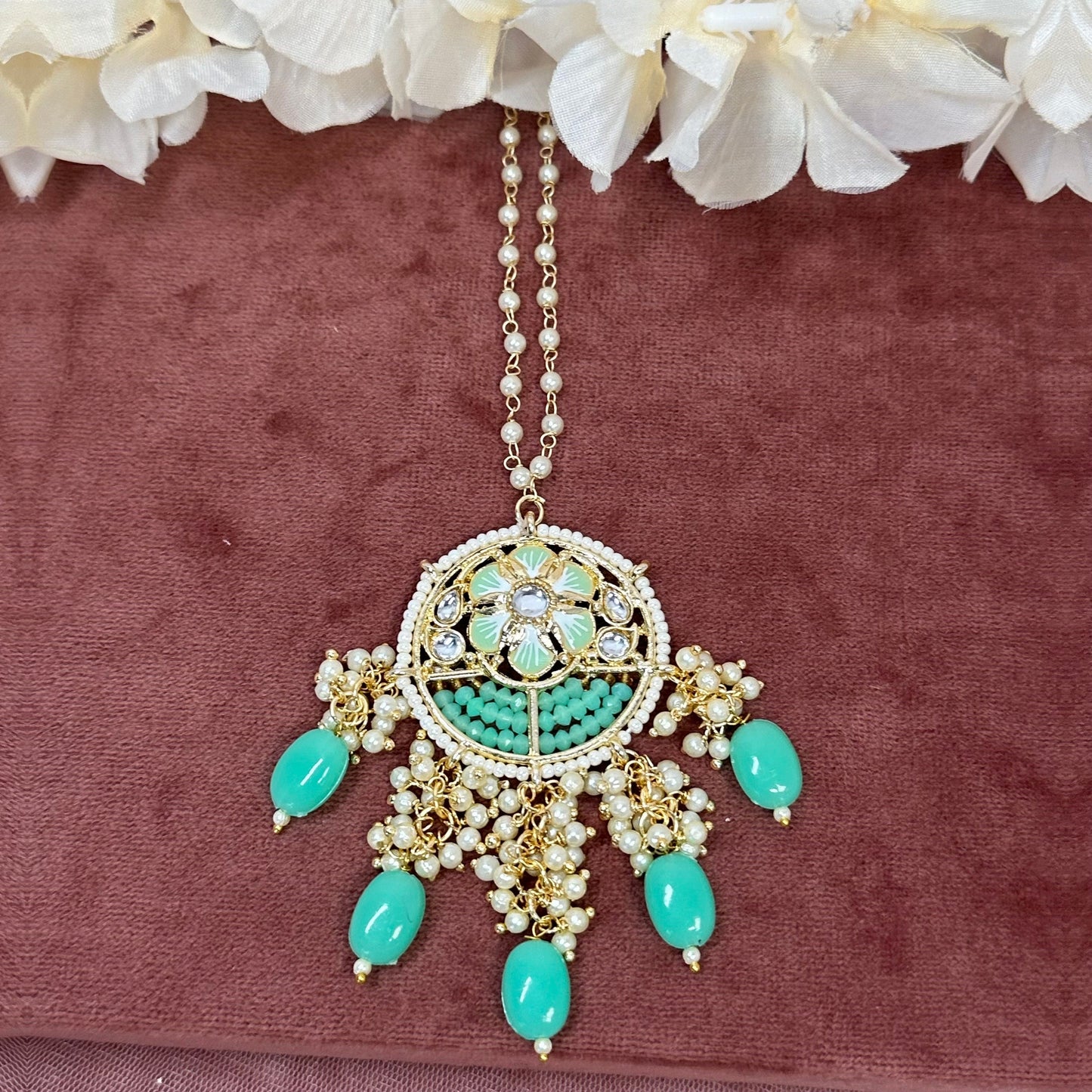 Meenakari/Faux Kudan Pearl tikka/ Tikli/ Indian/ Pakistani Fashion Jewellery/Maang Tikkas