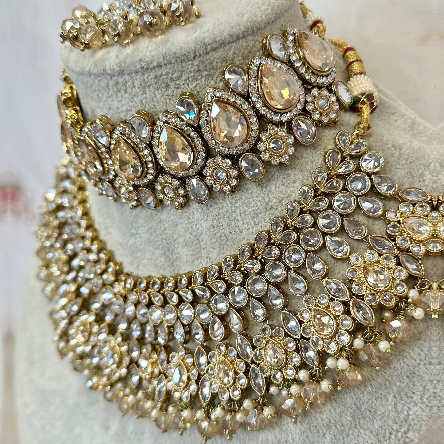 Golden Glow Bridal Set Indian/ Pakistani Style/ Choker/ Necklace/ Jhumka Earring/ Tikka/Tikli/ Wedding