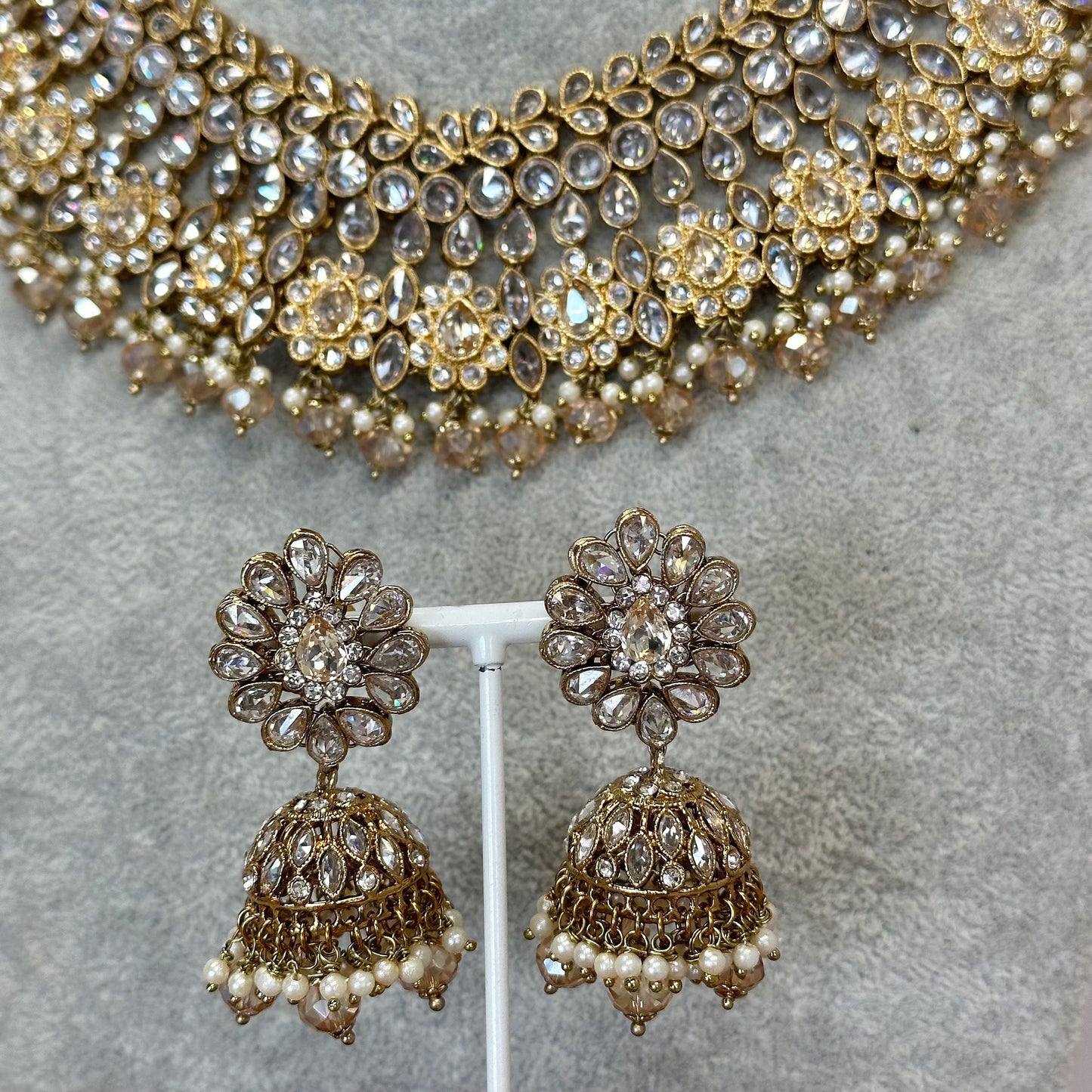 Golden Glow Bridal Set Indian/ Pakistani Style/ Choker/ Necklace/ Jhumka Earring/ Tikka/Tikli/ Wedding