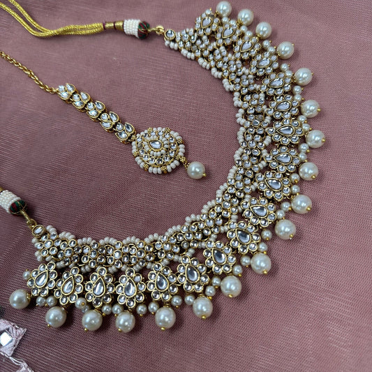 Faux Kundan with Tikka - White