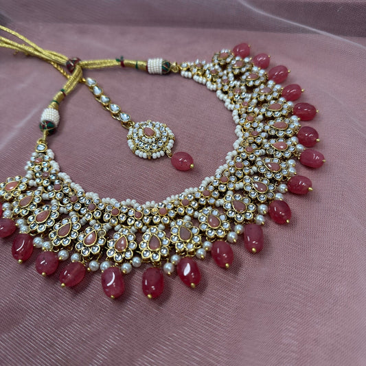 Faux Kundan Necklace Set - Coral (Slightly faulty)/ Unique Style/ Indian/ Pakistani/Fashion Jewellery/ Gift for Women