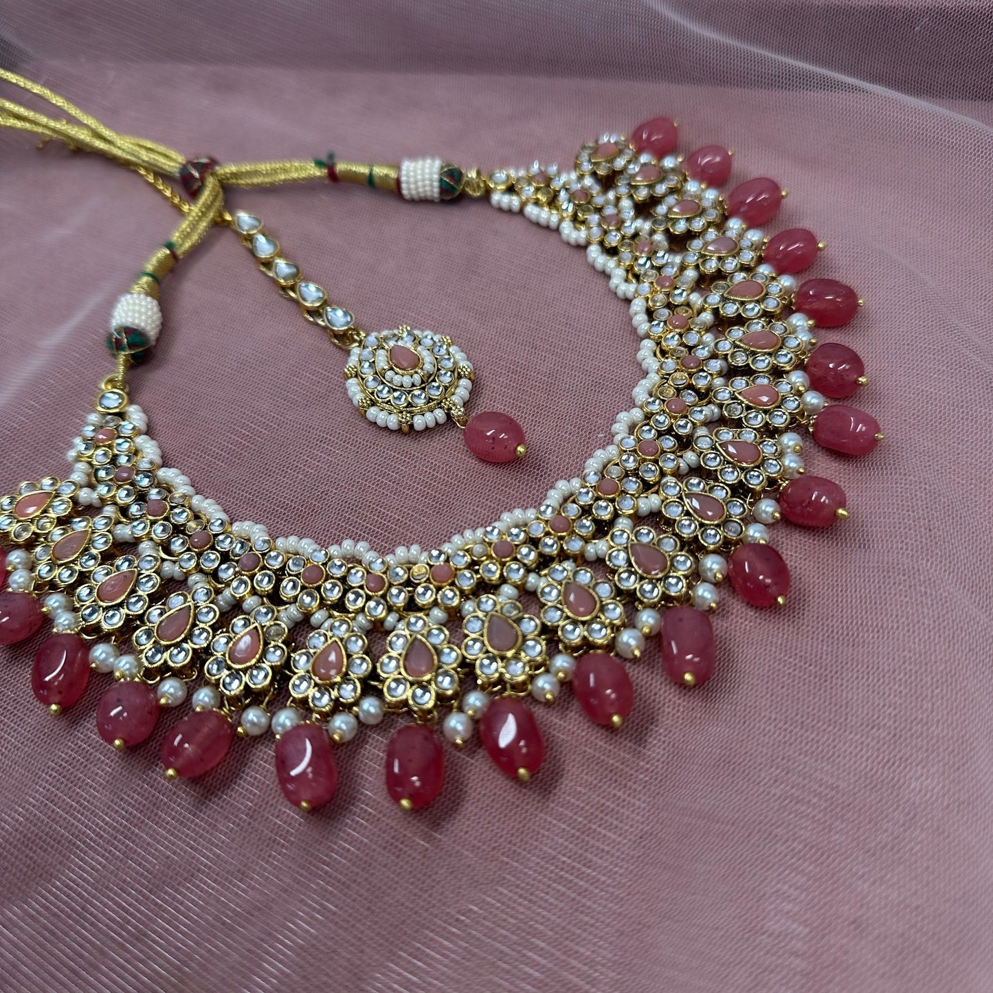 Faux Kundan Necklace Set - Coral (Slightly faulty)/ Unique Style/ Indian/ Pakistani/Fashion Jewellery/ Gift for Women
