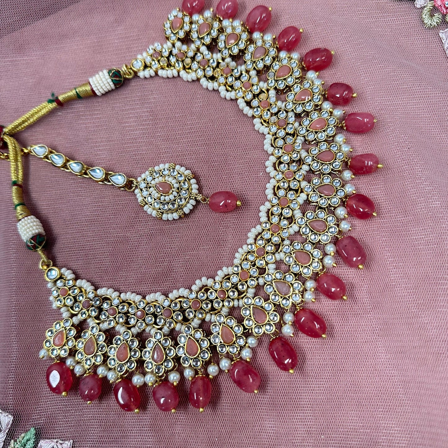 Faux Kundan Necklace Set - Coral (Slightly faulty)/ Unique Style/ Indian/ Pakistani/Fashion Jewellery/ Gift for Women
