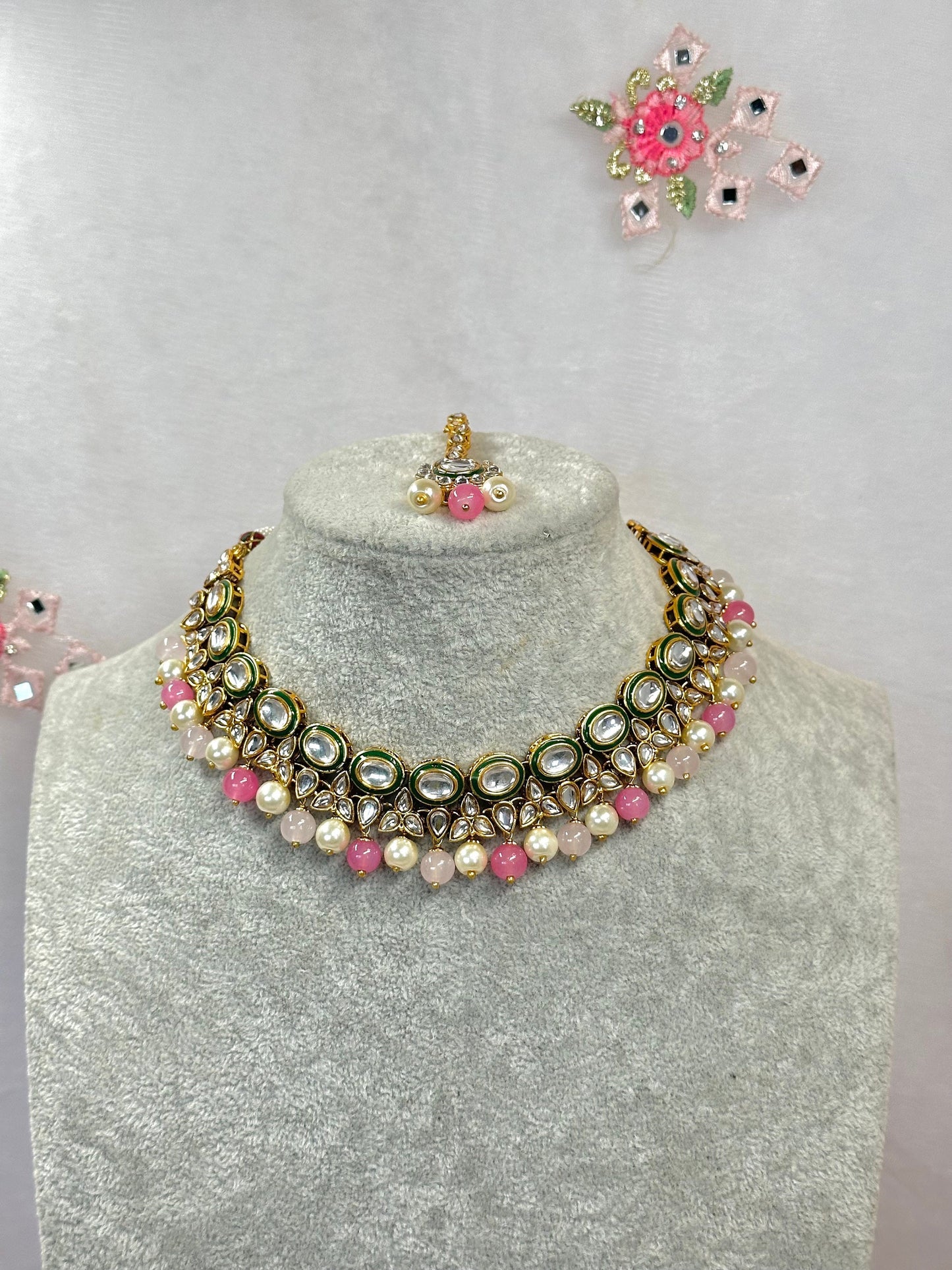 Faux Kundan Necklace and Tikka - Multicolour/ Unique Style/ Indian/ Pakistani/Fashion Jewellery/ Gift for Women