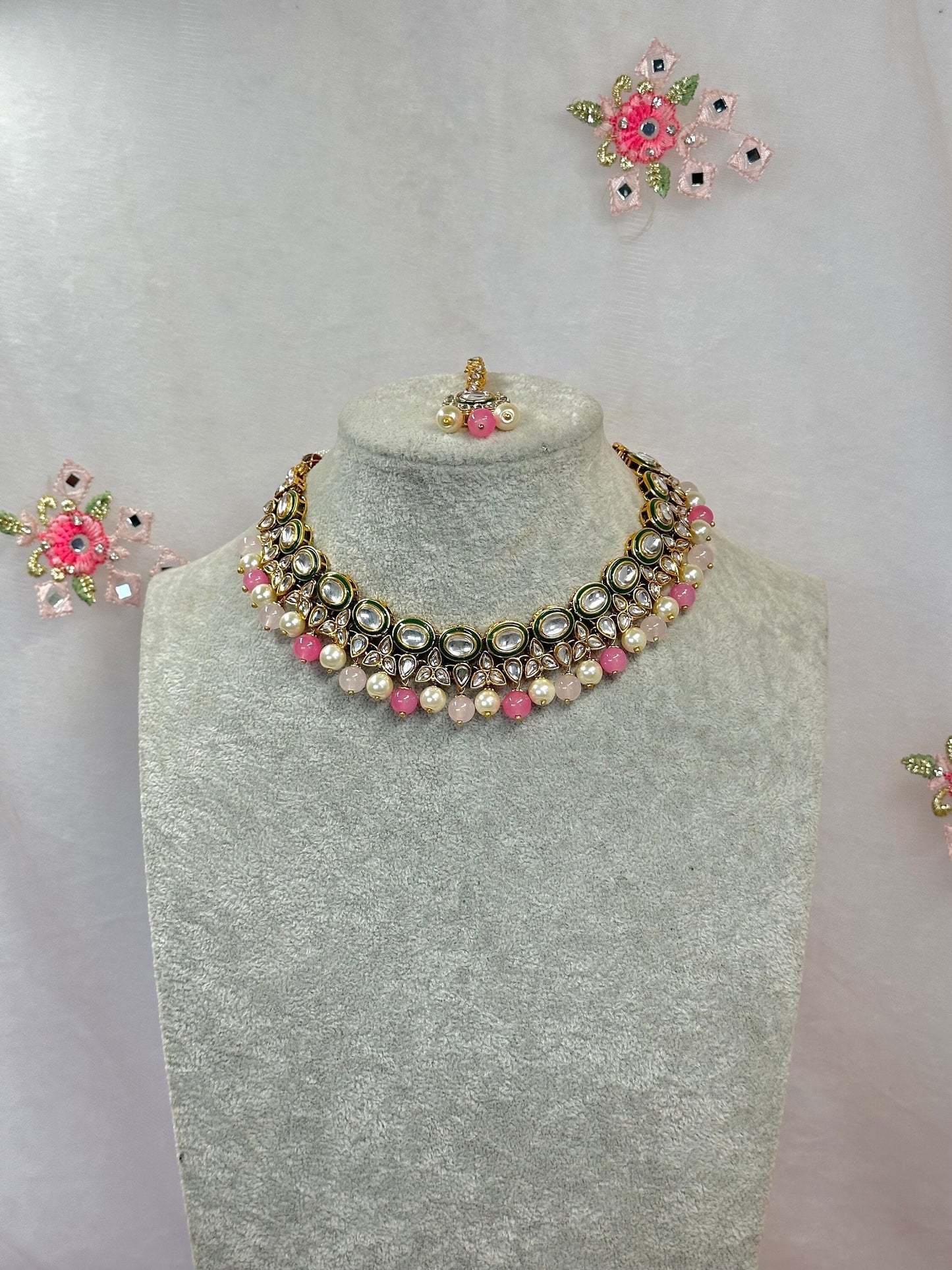 Faux Kundan Necklace and Tikka - Multicolour/ Unique Style/ Indian/ Pakistani/Fashion Jewellery/ Gift for Women