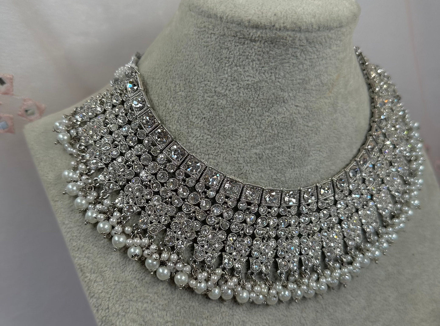 Silver Bridal Necklace/ Unique Style/ Indian/ Pakistani/Fashion Jewellery/ Gift for Women