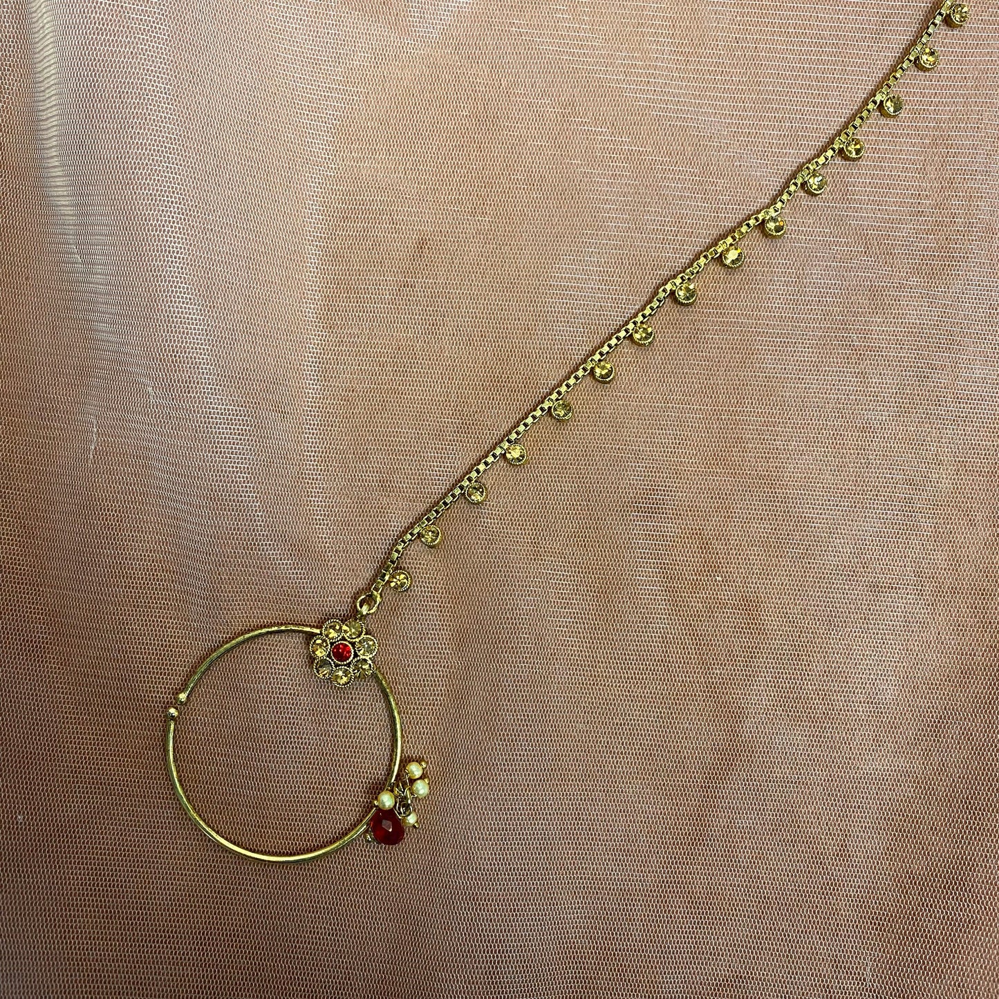 Non-Piercing Nose Ring - Golden/ Maroon (Left)/ Fashion Jewellery/ Gift for Women/Indian/Pakistani style /Indian Nose Jewellery