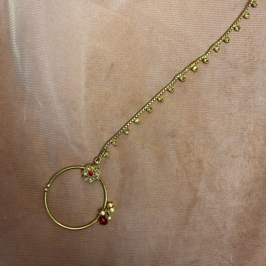 Non-Piercing Nose Ring - Golden/ Maroon (Left)/ Fashion Jewellery/ Gift for Women/Indian/Pakistani style /Indian Nose Jewellery