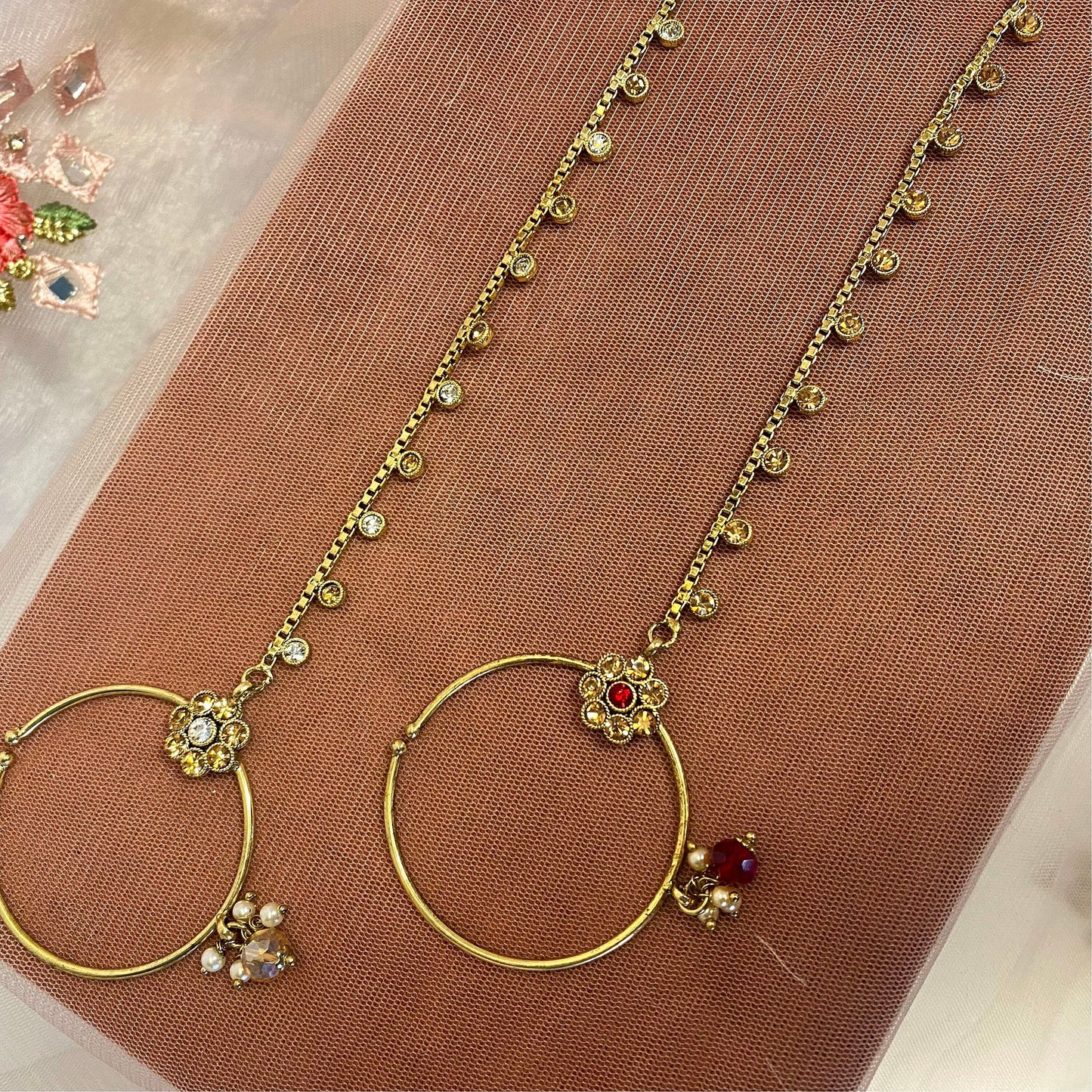 Non-Piercing Nose Ring - Golden/ Maroon (Left)/ Fashion Jewellery/ Gift for Women/Indian/Pakistani style /Indian Nose Jewellery