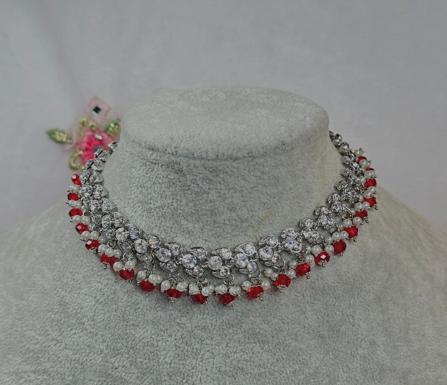 Silver & Maroon Choker/ Unique Style/ Indian/ Pakistani/Fashion Jewellery/ Gift for Women