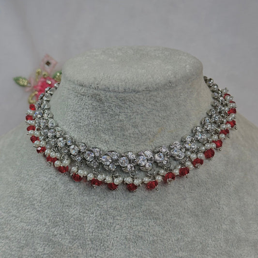 Silver & Maroon Choker/ Unique Style/ Indian/ Pakistani/Fashion Jewellery/ Gift for Women