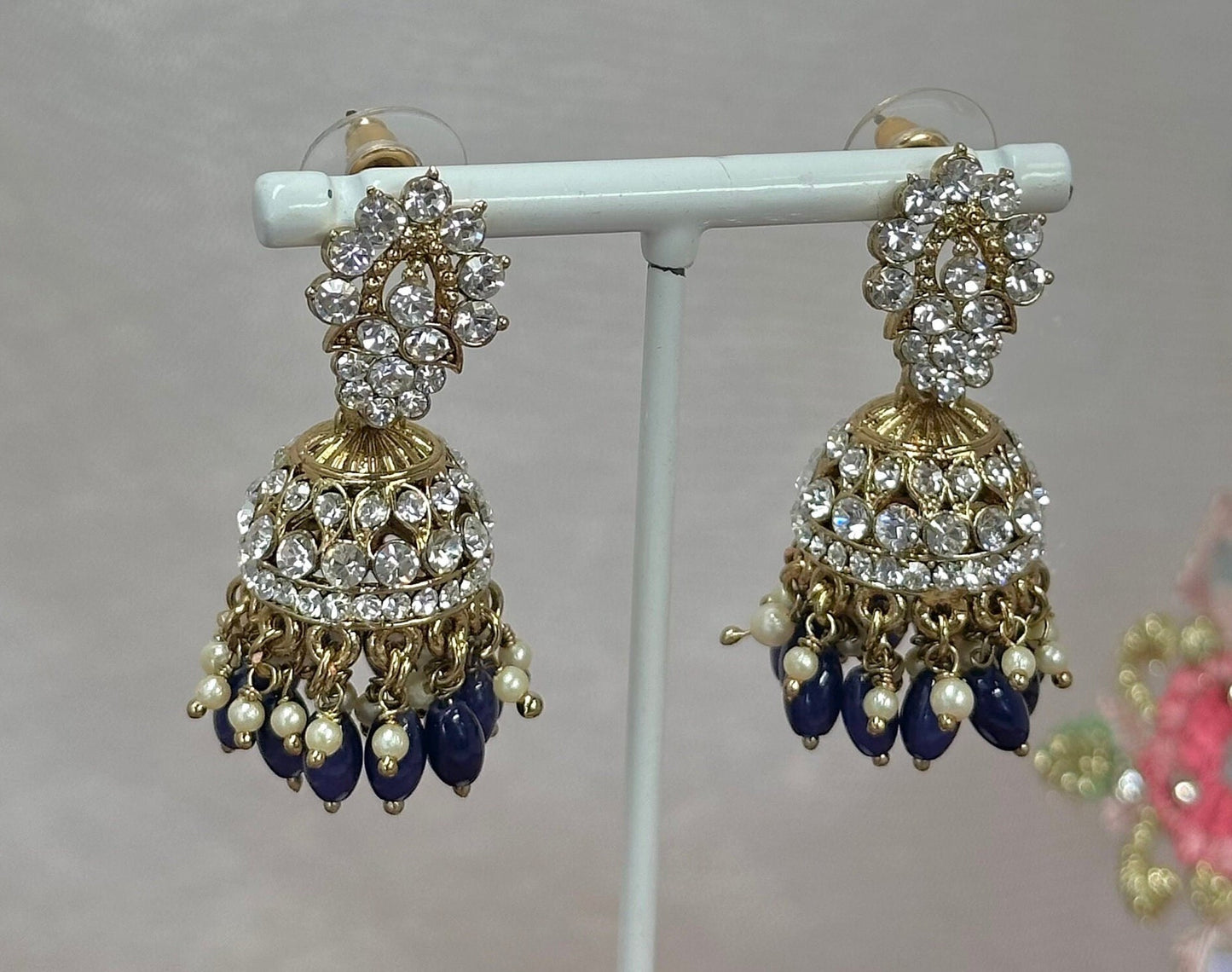 Small Jhumka Earrings - Navy