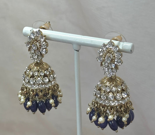 Small Jhumka Earrings - Navy