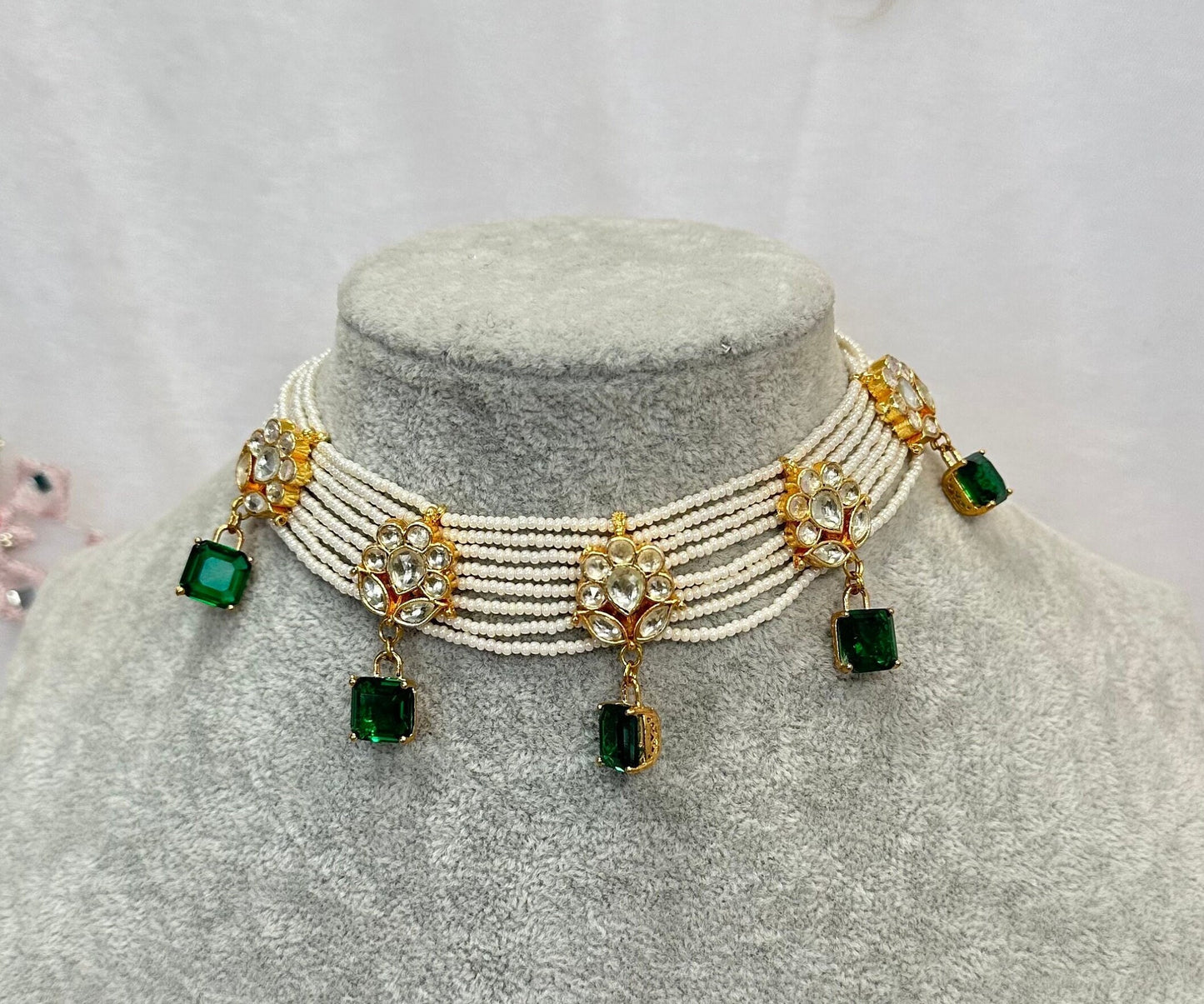 Faux Kundan Choker - Green