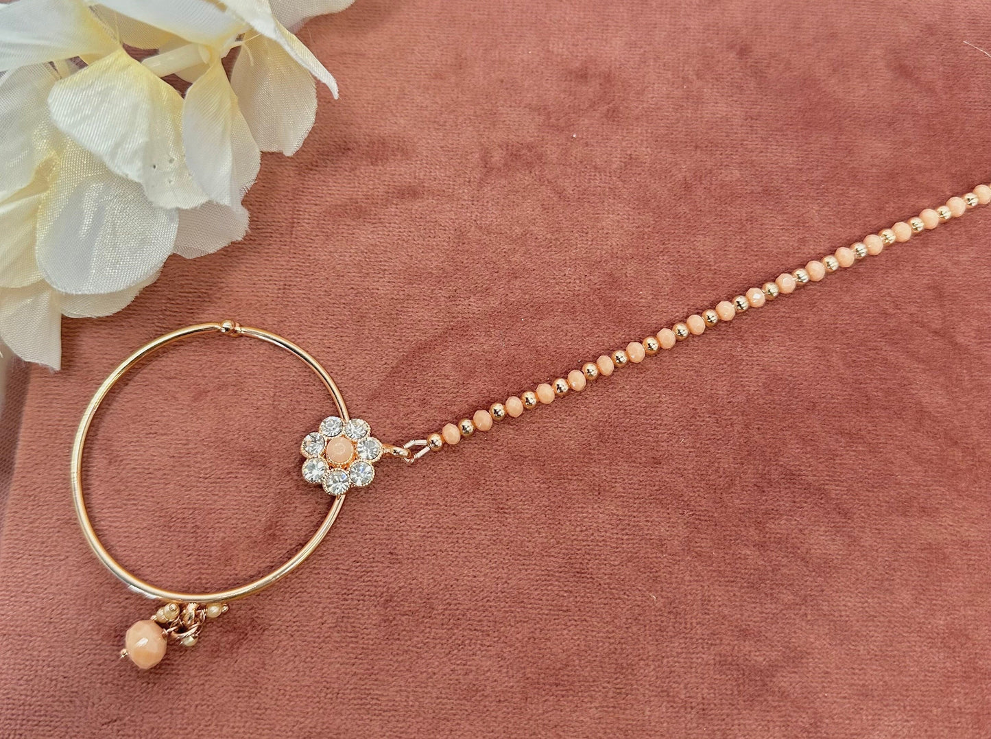 Full Bridal Set - Peach Indian/ Pakistani Style With Choker, Necklace, Earring/Mala/ Long Necklace/ Haar/ Jhumar/ Jhoomar/Wedding