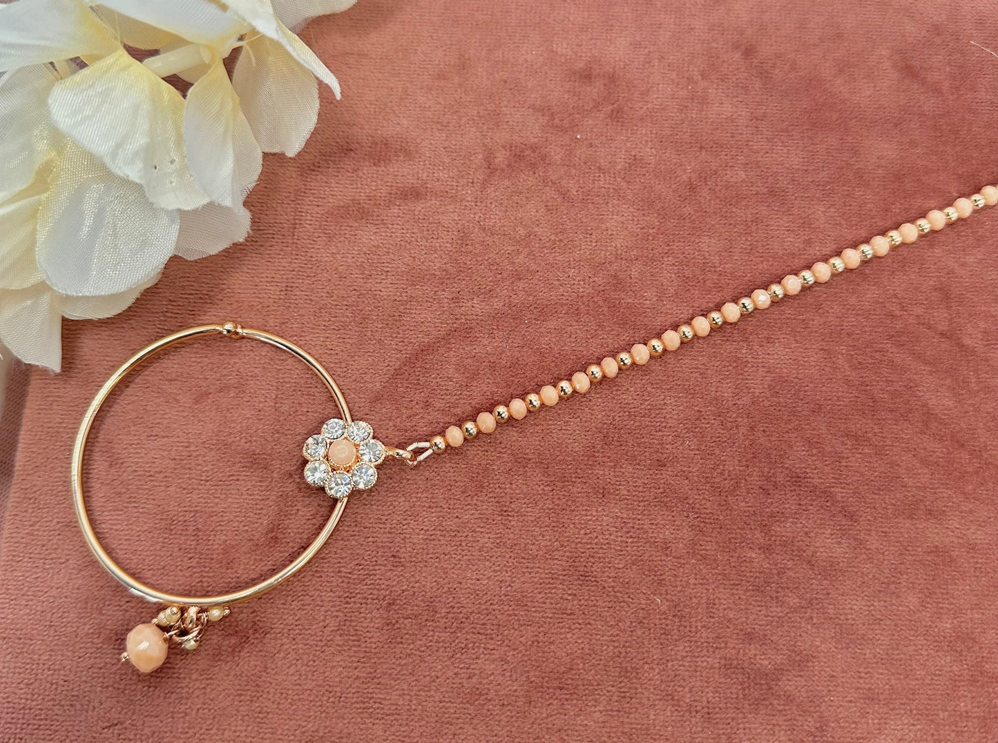 Full Bridal Set - Peach Indian/ Pakistani Style With Choker, Necklace, Earring/Mala/ Long Necklace/ Haar/ Jhumar/ Jhoomar/Wedding