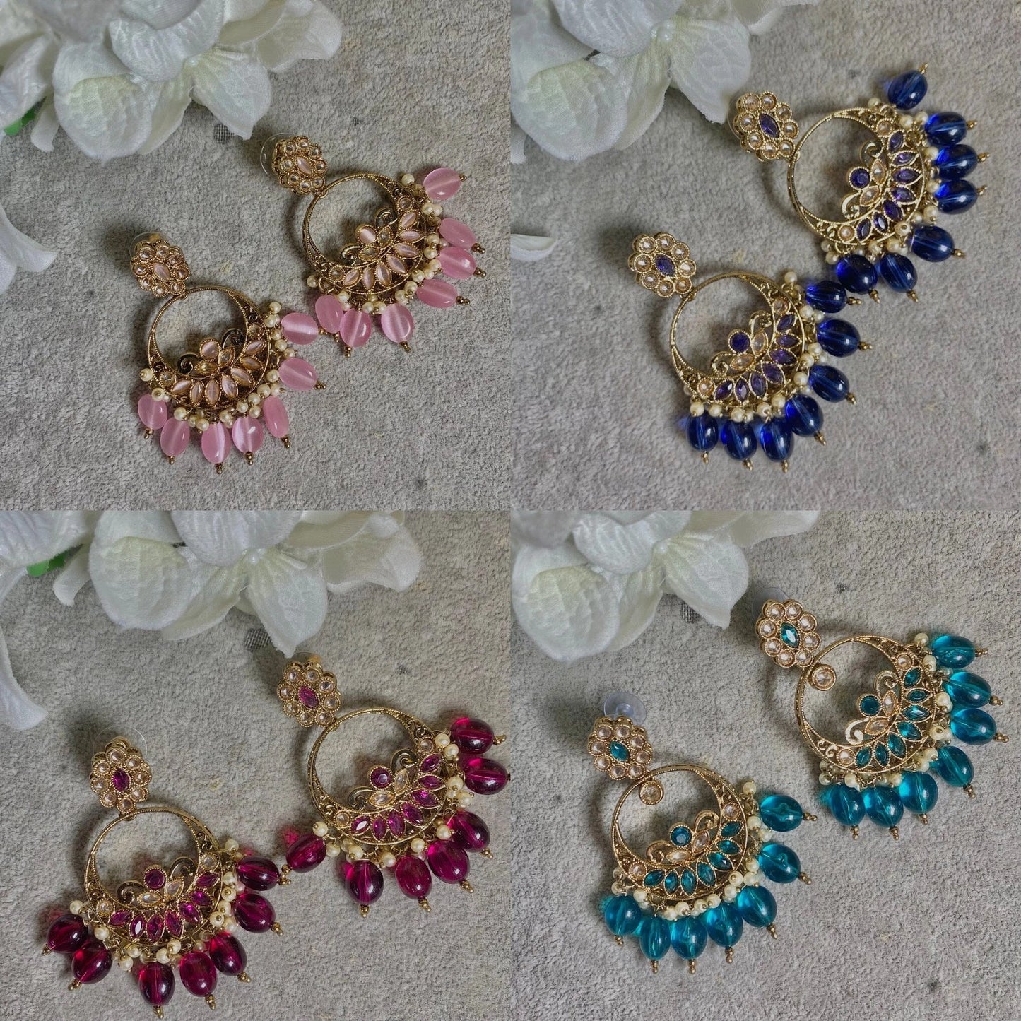 Navy Crystal Earrings/ Dark Blue / Indian Style Earring