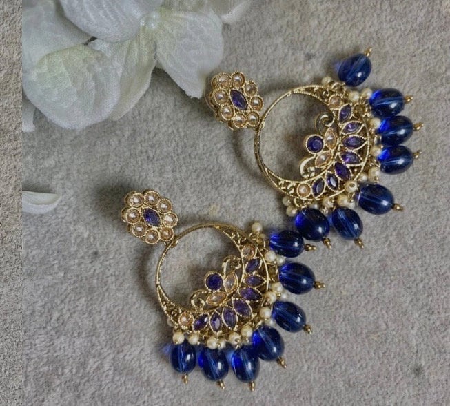 Navy Crystal Earrings/ Dark Blue / Indian Style Earring