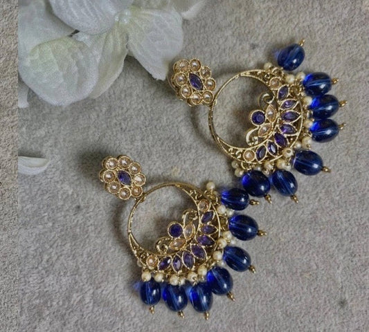 Navy Crystal Earrings/ Dark Blue / Indian Style Earring
