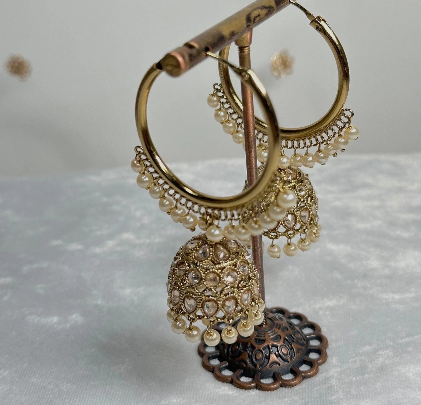 Golden Crystal Jhumka Hoop Earrings