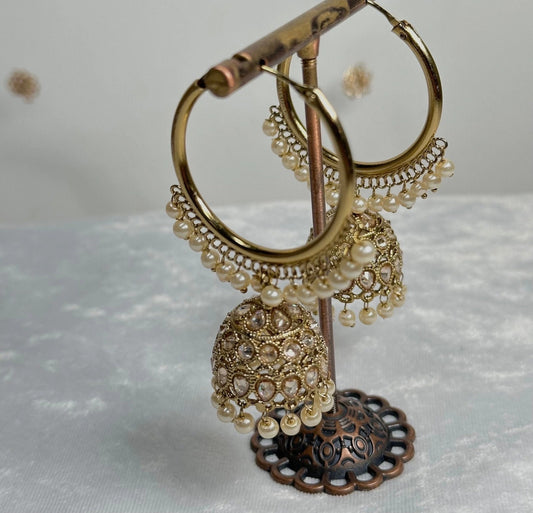 Golden Crystal Jhumka Hoop Earrings