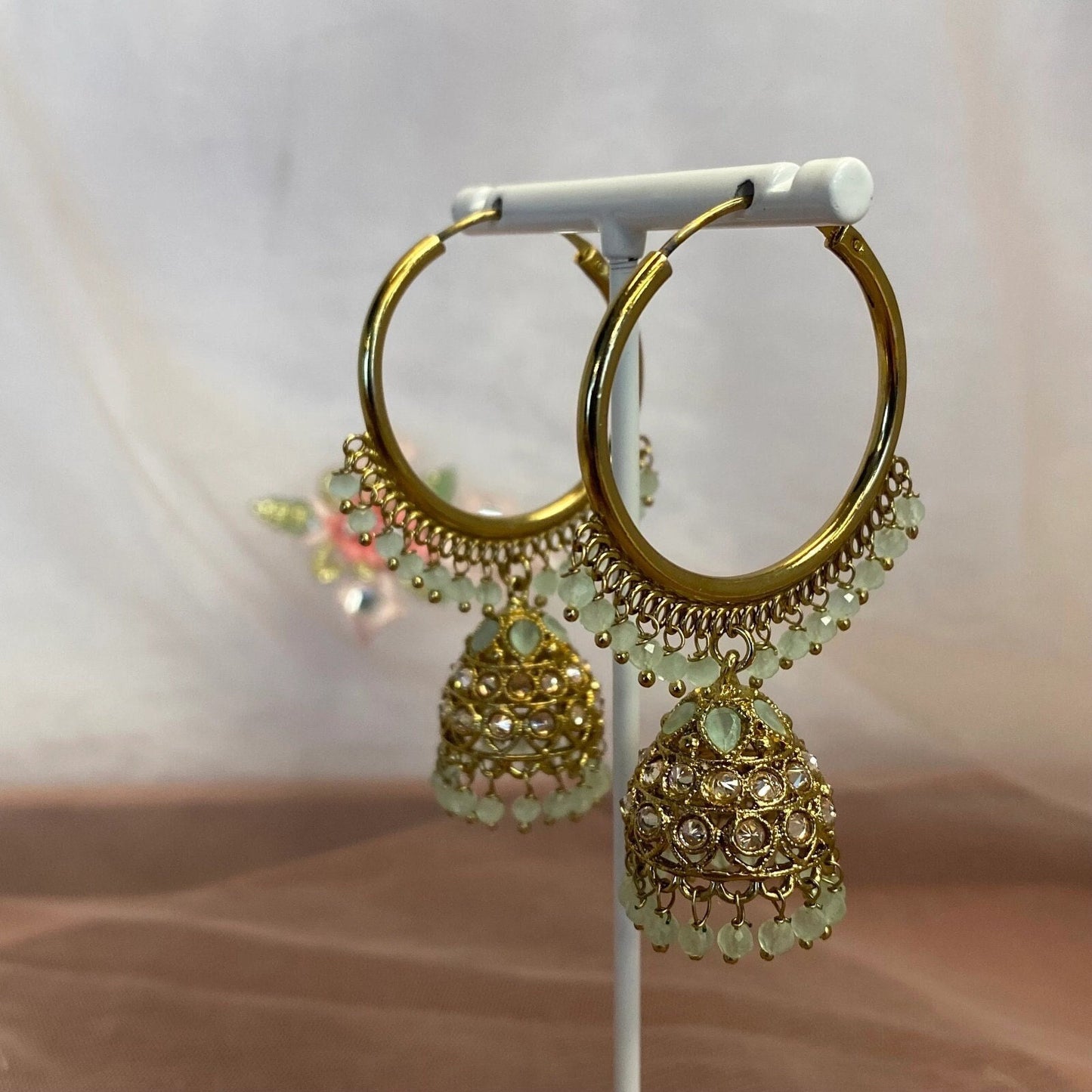 Mint Jhumka Hoop Earrings