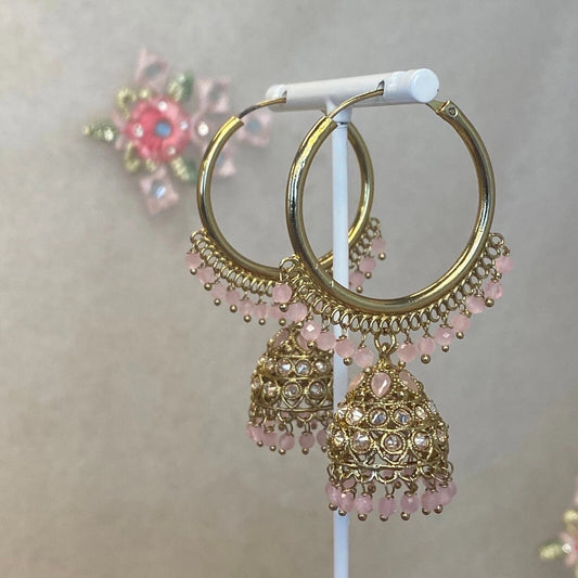 Pink Jhumka Hoop Earrings