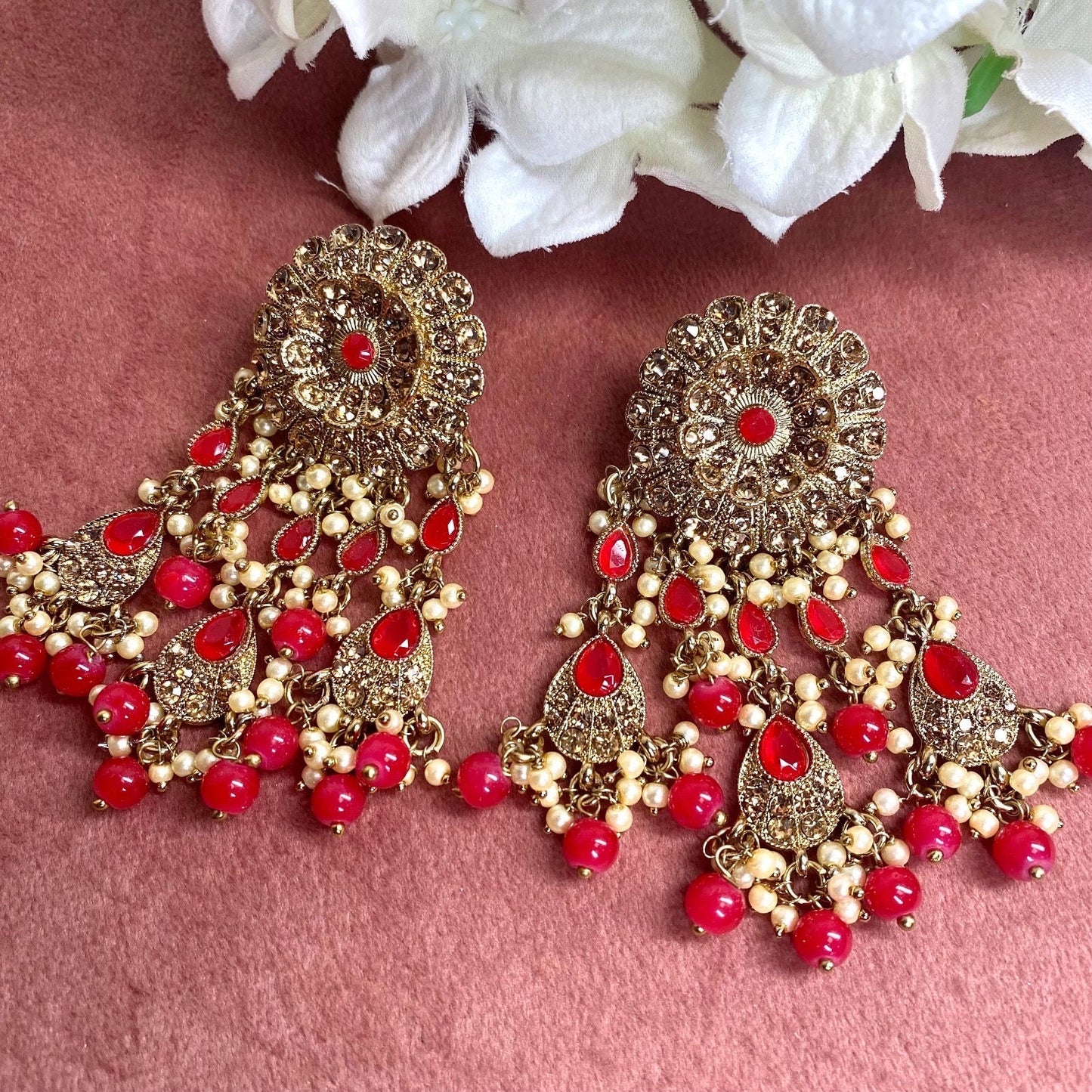 Red Tassle Earrings/ Fashion Jewellery/ Gift for Women/Indian/Pakistani style