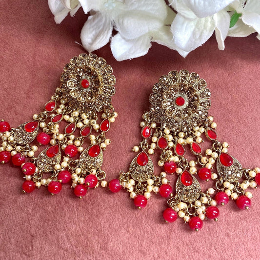 Red Tassle Earrings/ Fashion Jewellery/ Gift for Women/Indian/Pakistani style