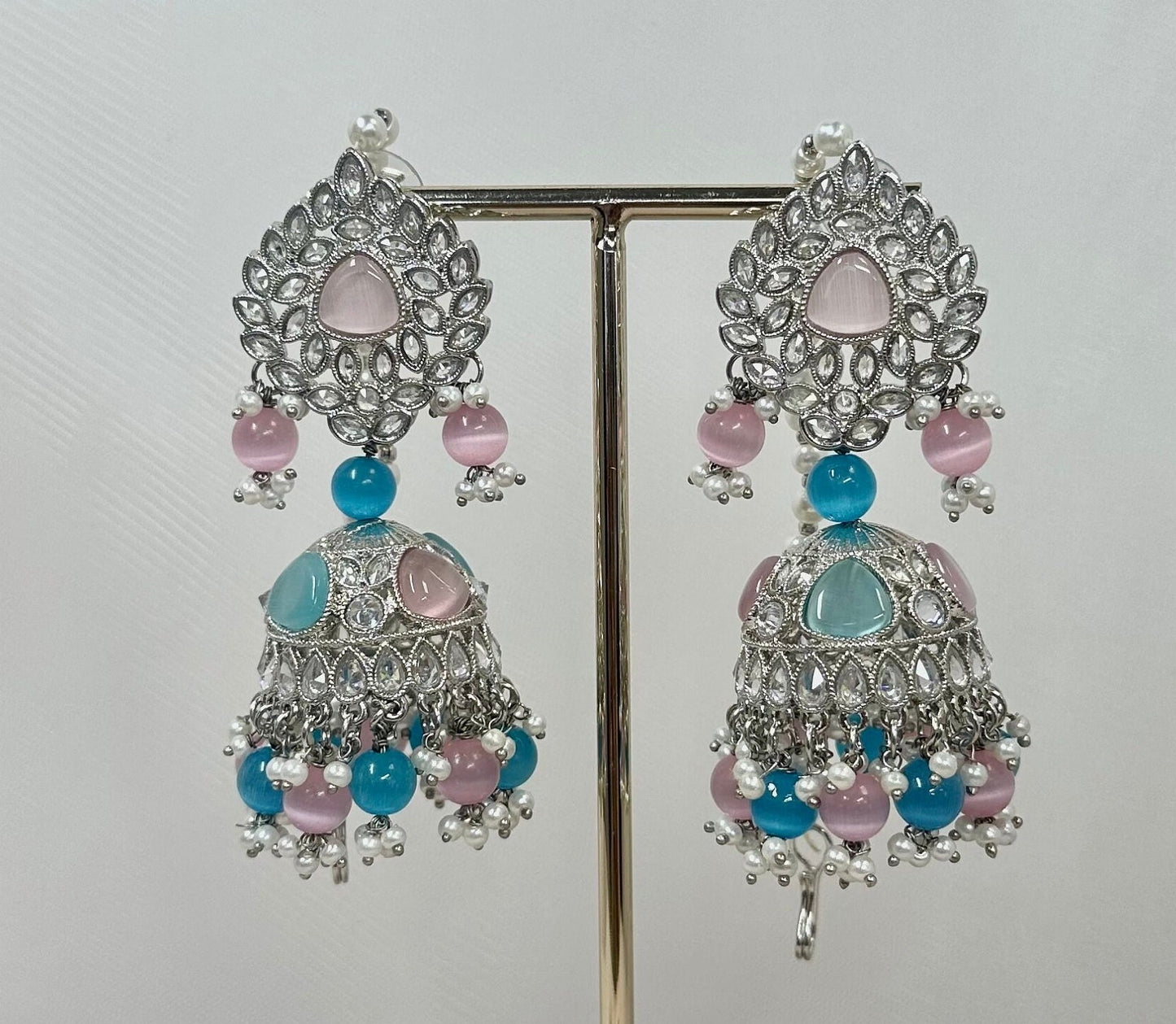 Silver Jhumka Earrings - Pink/Blue/ Fashion Jewellery/ Gift for Women/Indian/Pakistani style