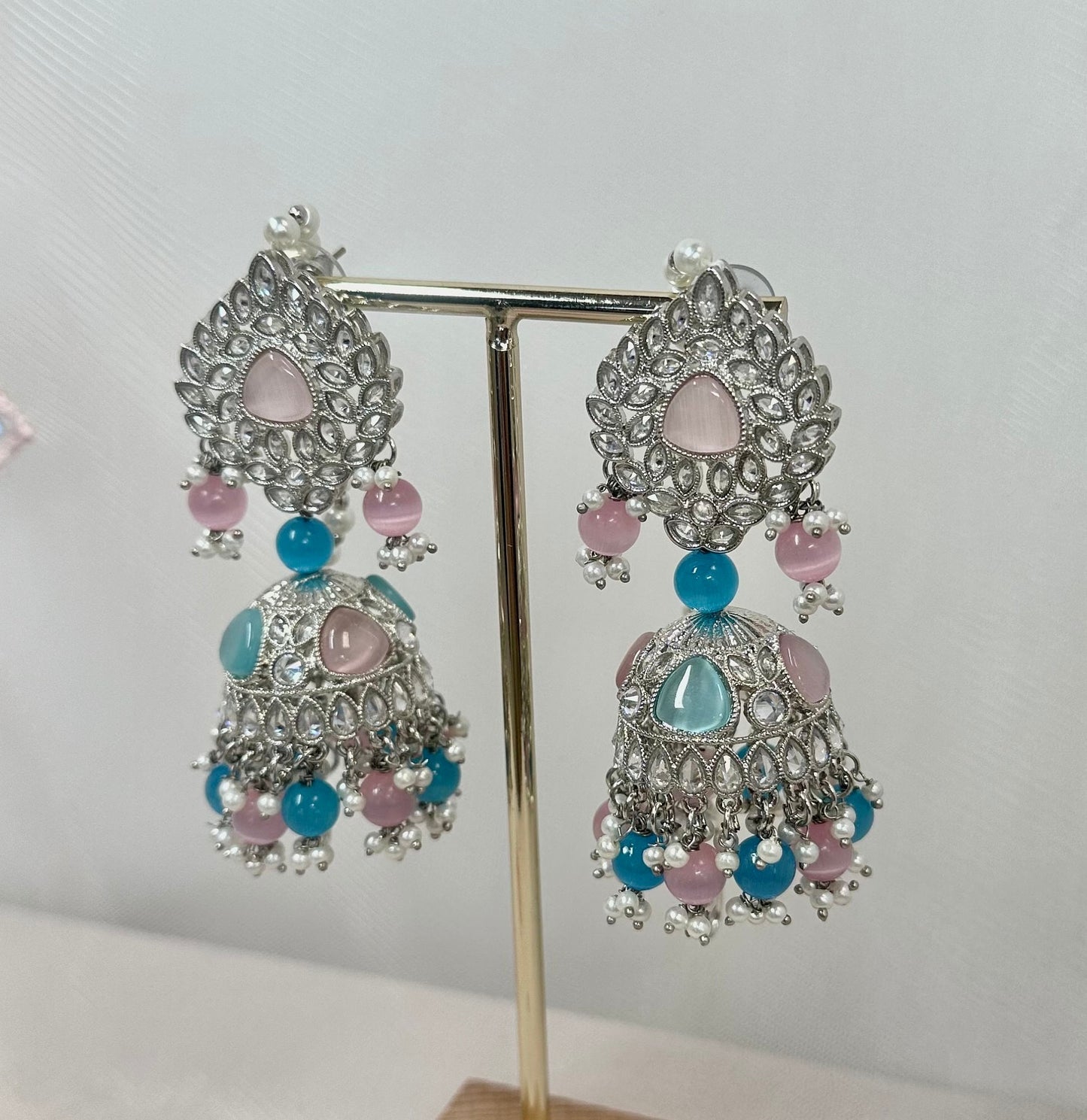 Silver Jhumka Earrings - Pink/Blue/ Fashion Jewellery/ Gift for Women/Indian/Pakistani style