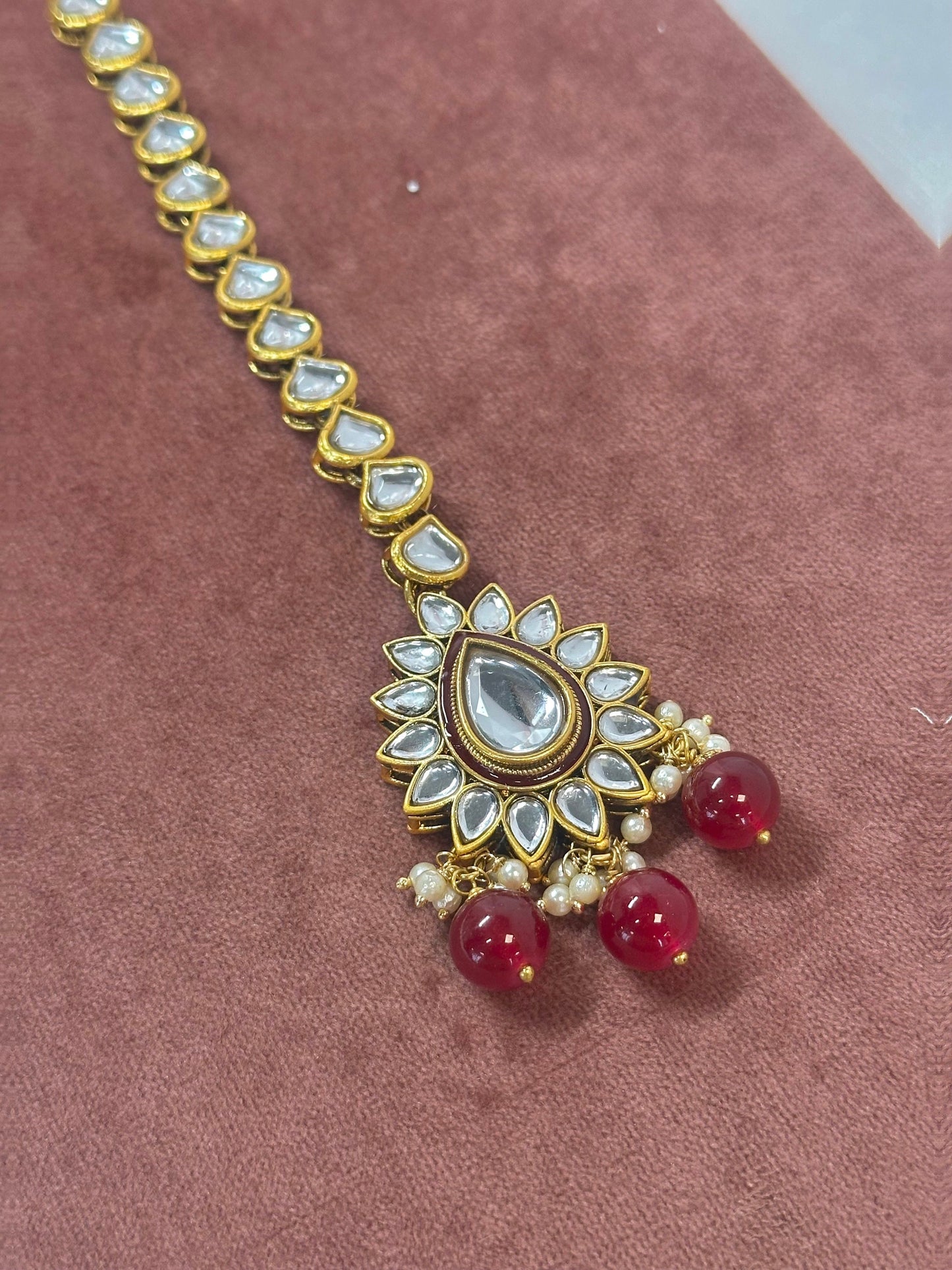 Faux Kudan Maroon Tikka/ Tikli/ Indian/ Pakistani Fashion Jewellery/Maang Tikkas