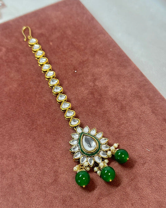 Green Faux Kudan Tikka/ Tikli/ Indian/ Pakistani Fashion Jewellery/Maang Tikkas