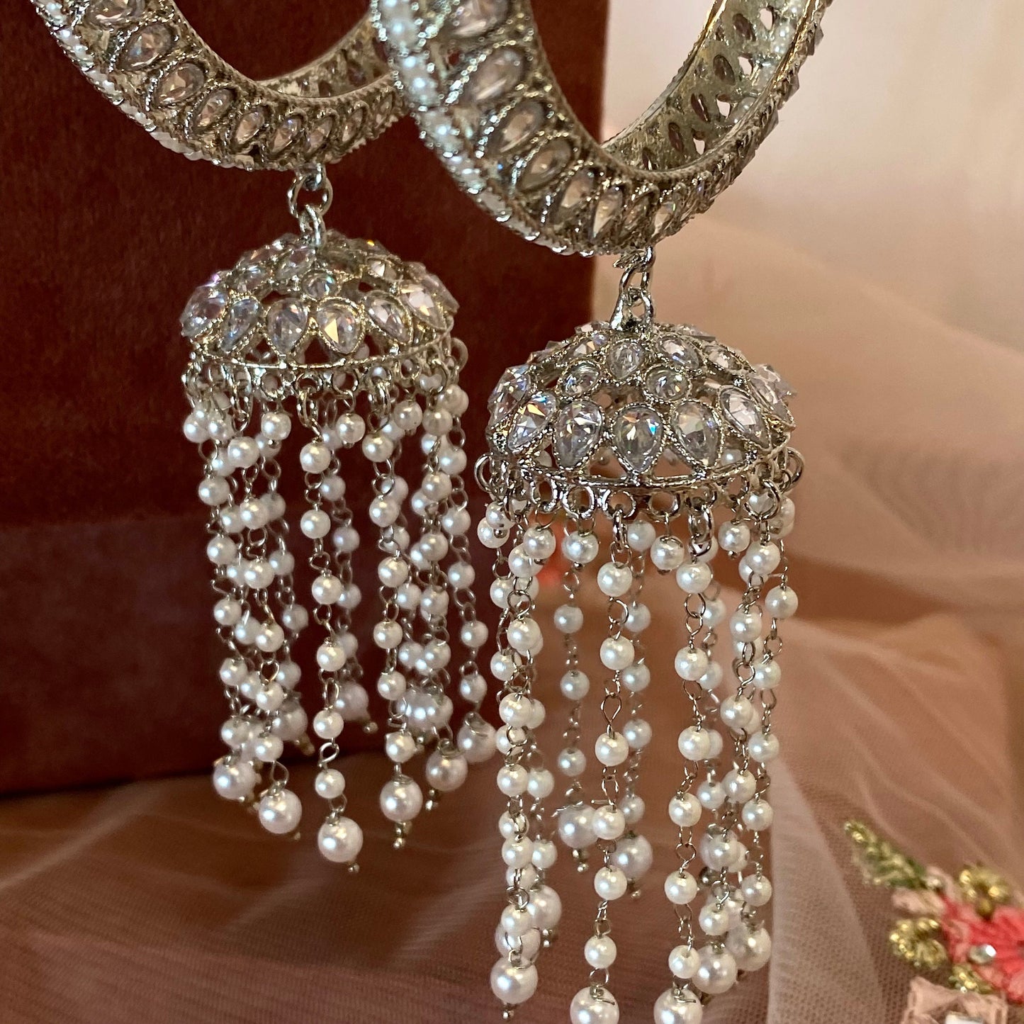 Silver Jhumka Bangles (Pair)/Indian/ Pakistani/Jewelley/ Fashion Bracelet