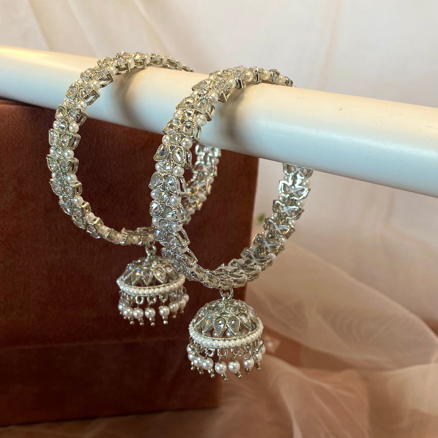 Silver Jhumka Bangles (Pair)/Indian/ Pakistani/Jewelley/ Fashion Bracelet