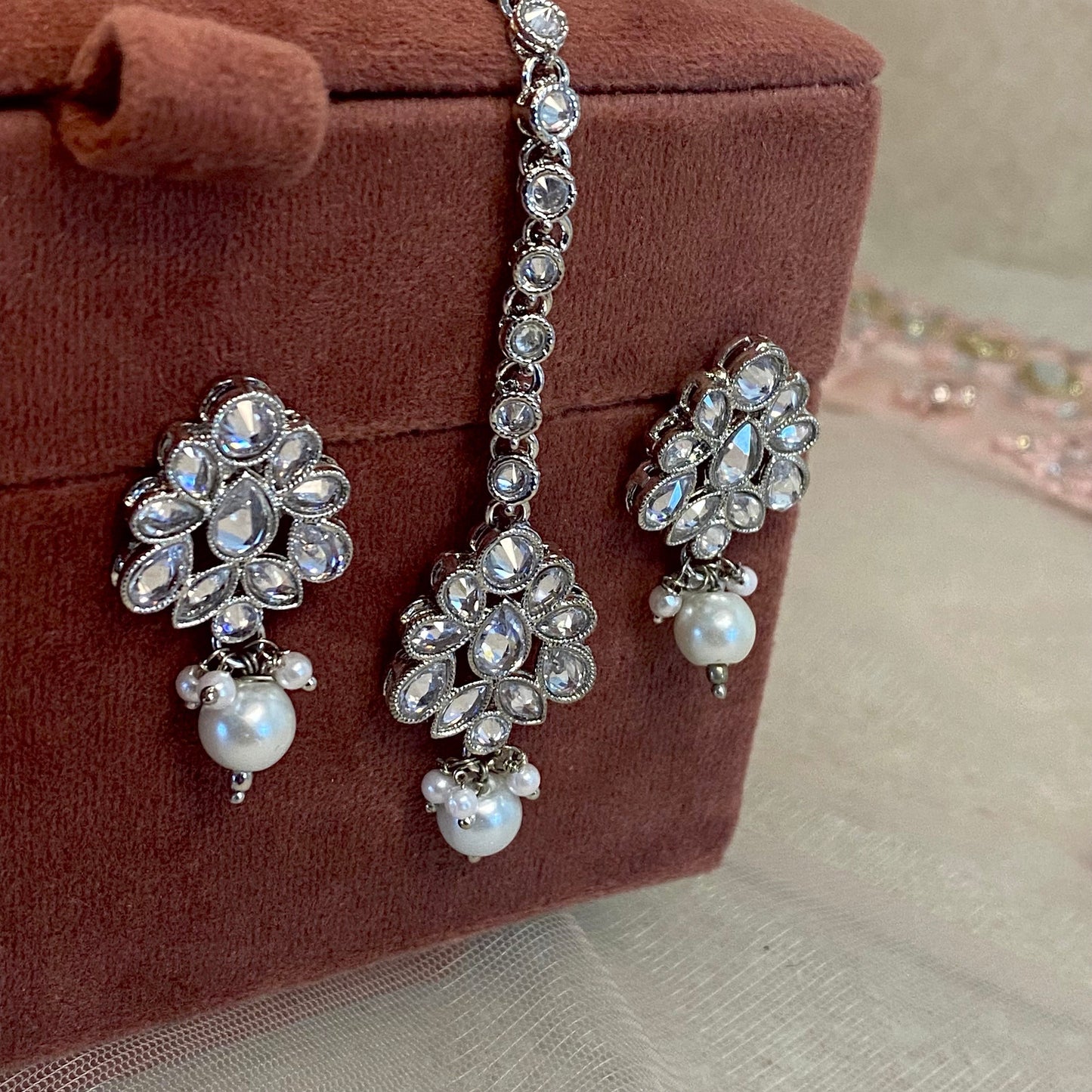 Silver Earring and Tikka Set