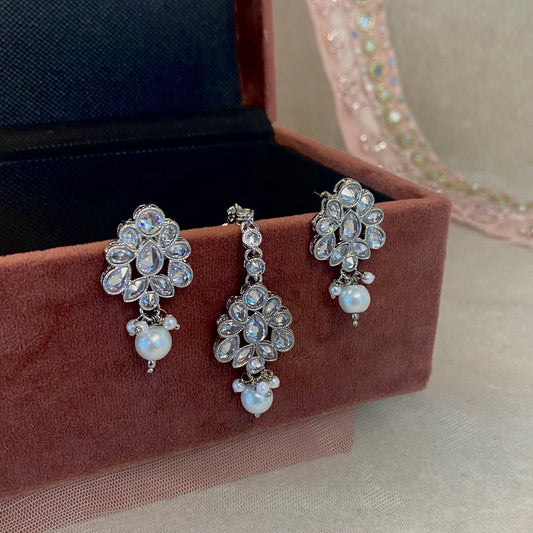 Silver Earring and Tikka Set