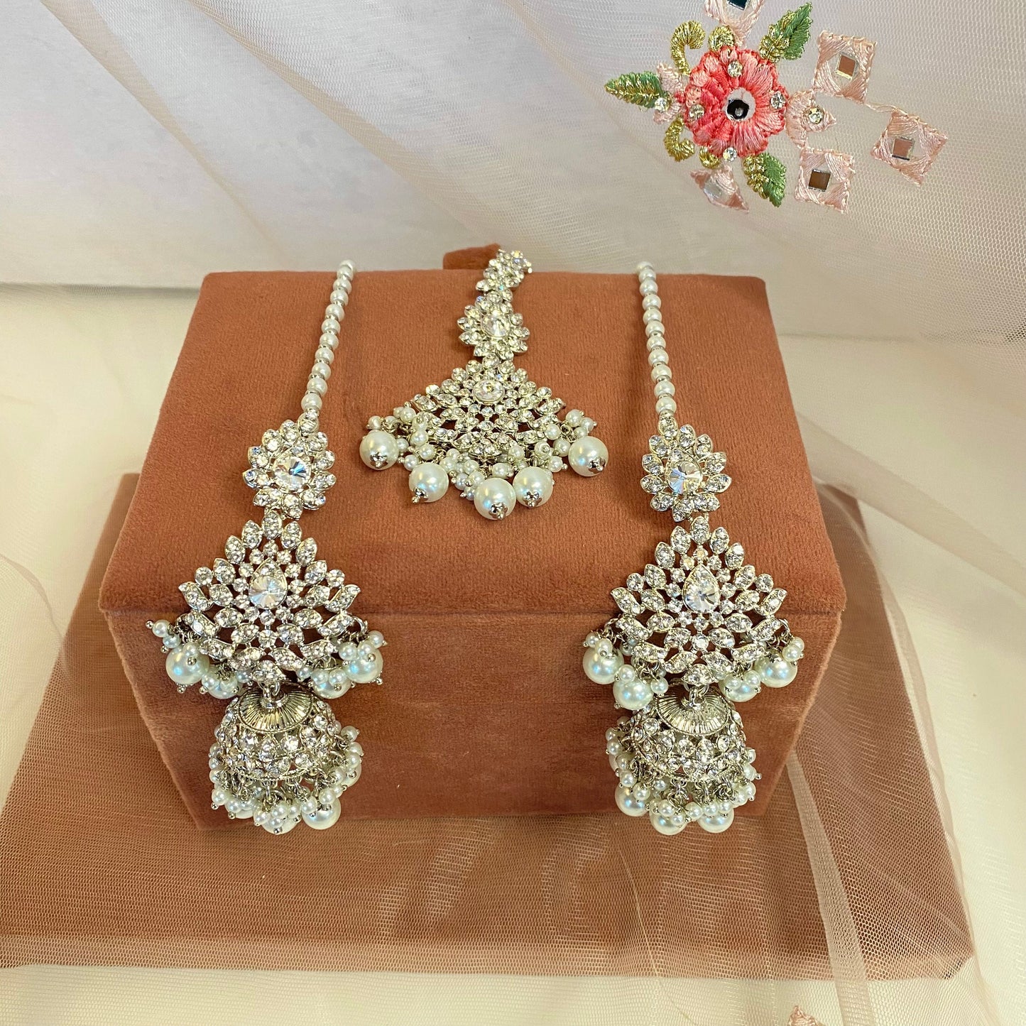 Silver Sparkly Double Necklace Bridal set