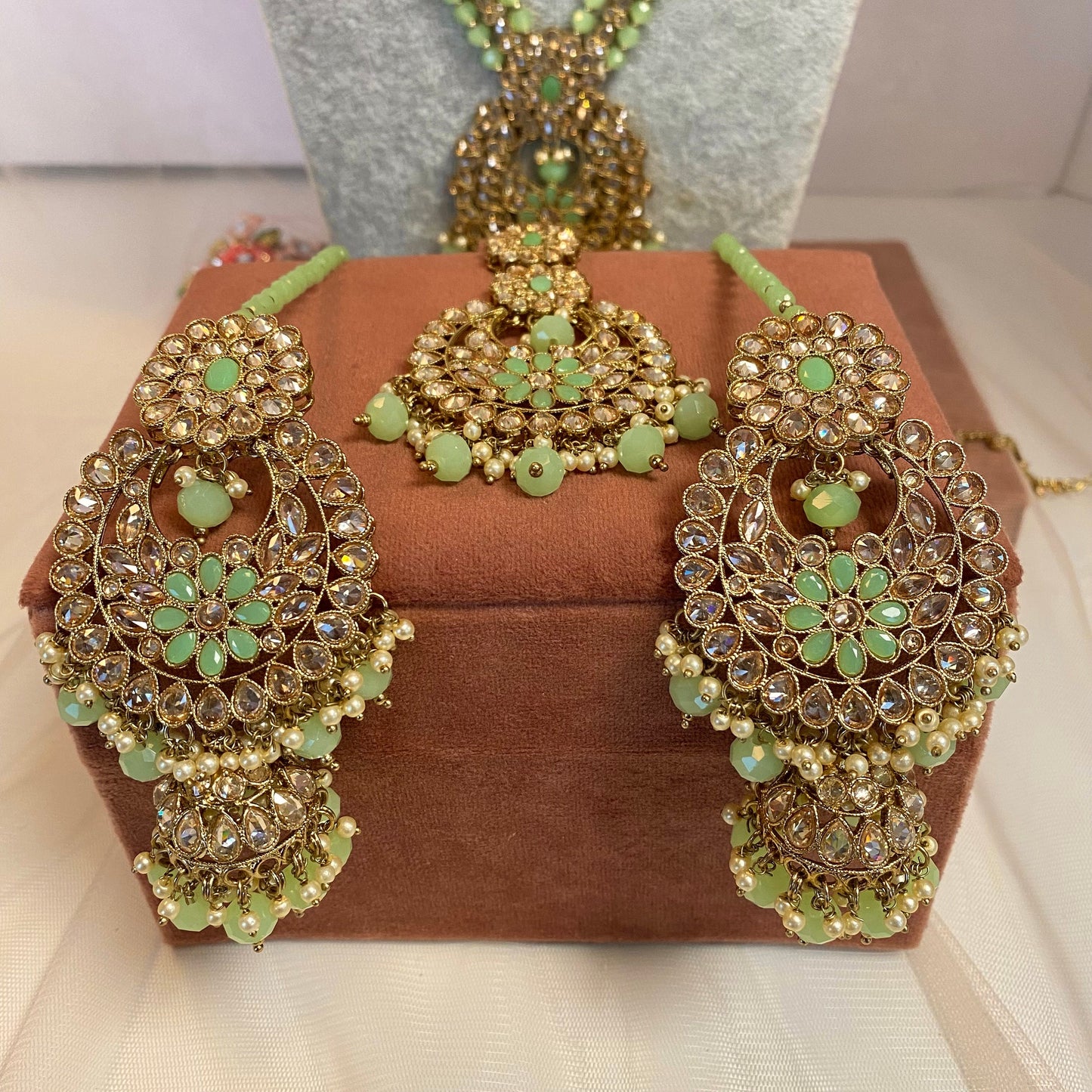 Mint Green Full Bridal Necklace Set  Indian/ Pakistani Style/ Wedding/ Fashion Jewellery/ Necklace set