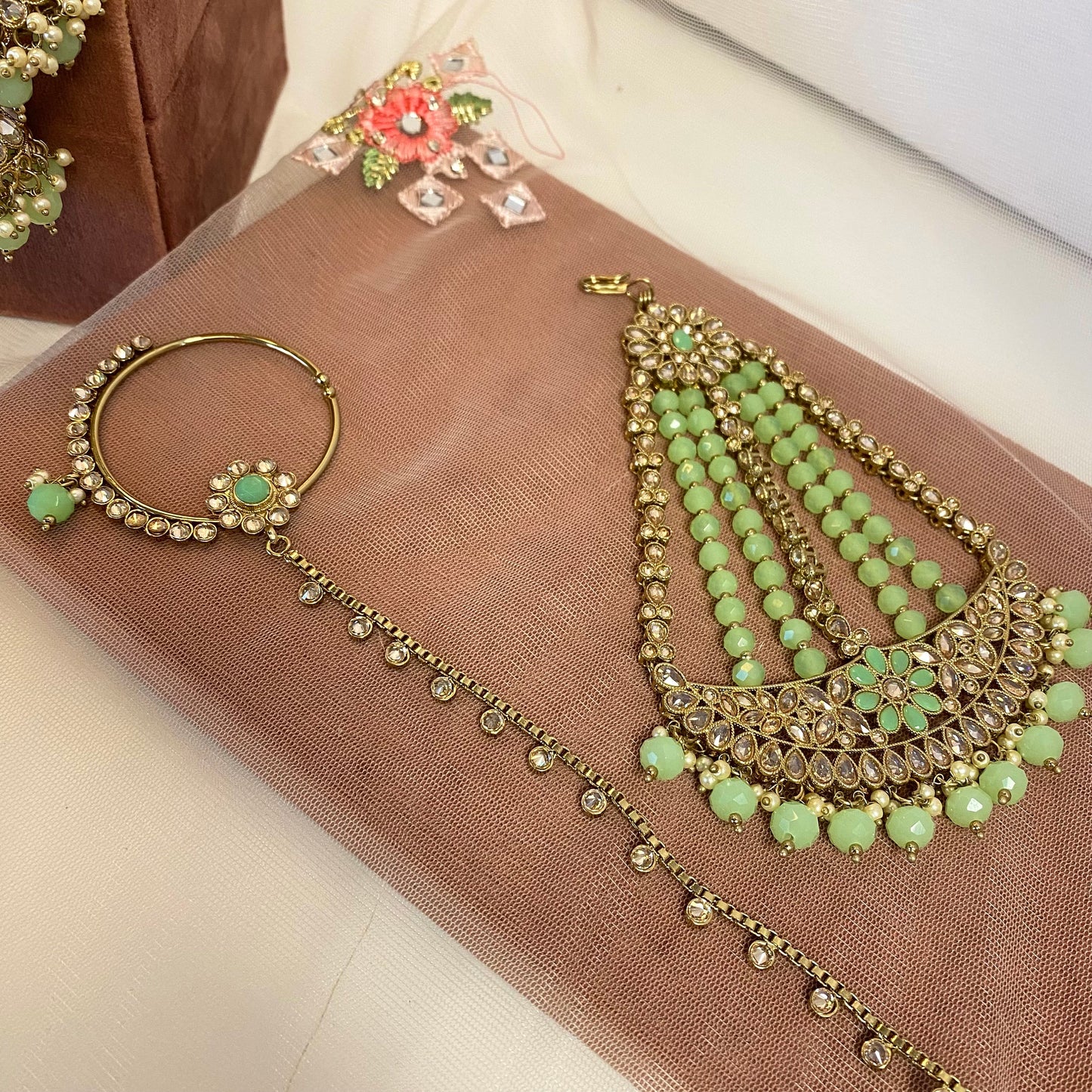 Mint Green Full Bridal Necklace Set  Indian/ Pakistani Style/ Wedding/ Fashion Jewellery/ Necklace set