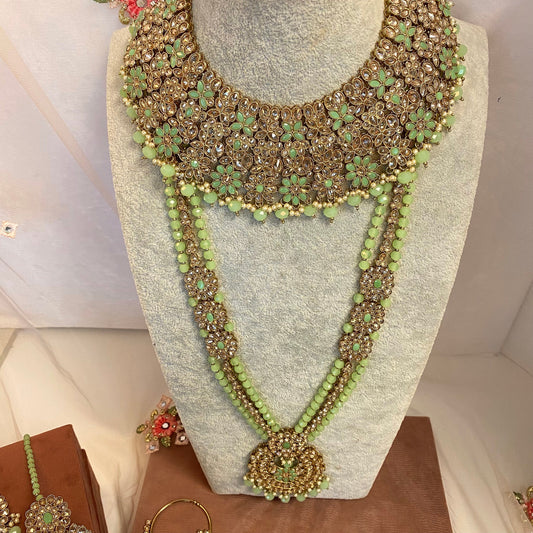 Mint Green Full Bridal Necklace Set  Indian/ Pakistani Style/ Wedding/ Fashion Jewellery/ Necklace set