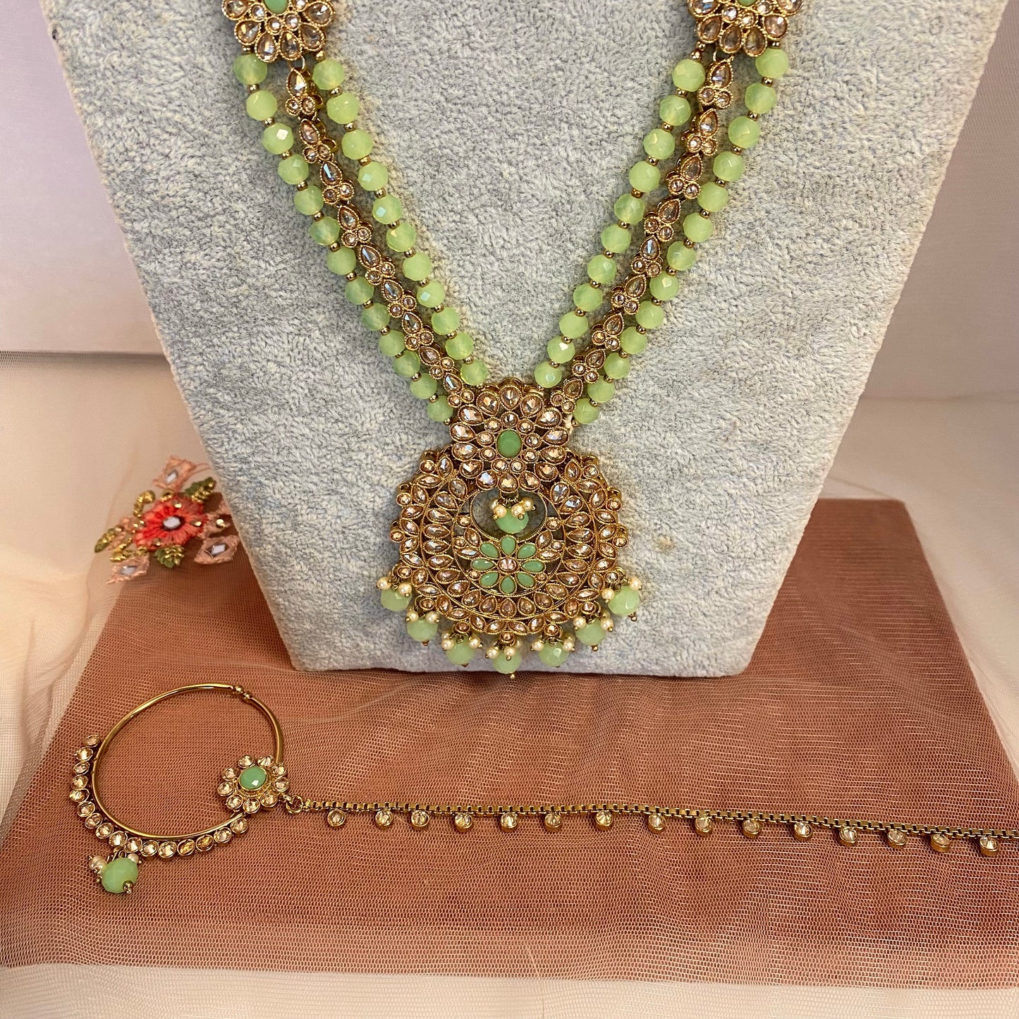Mint Green Full Bridal Necklace Set  Indian/ Pakistani Style/ Wedding/ Fashion Jewellery/ Necklace set