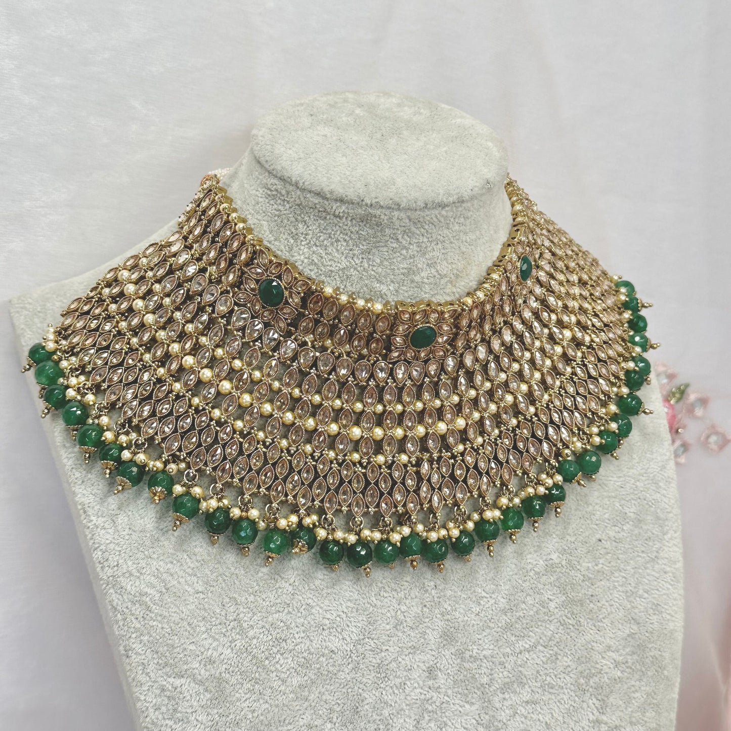 Green Chunky Necklace - Champagne/ Unique Style/ Indian/ Pakistani/Fashion Jewellery/ Gift for Women