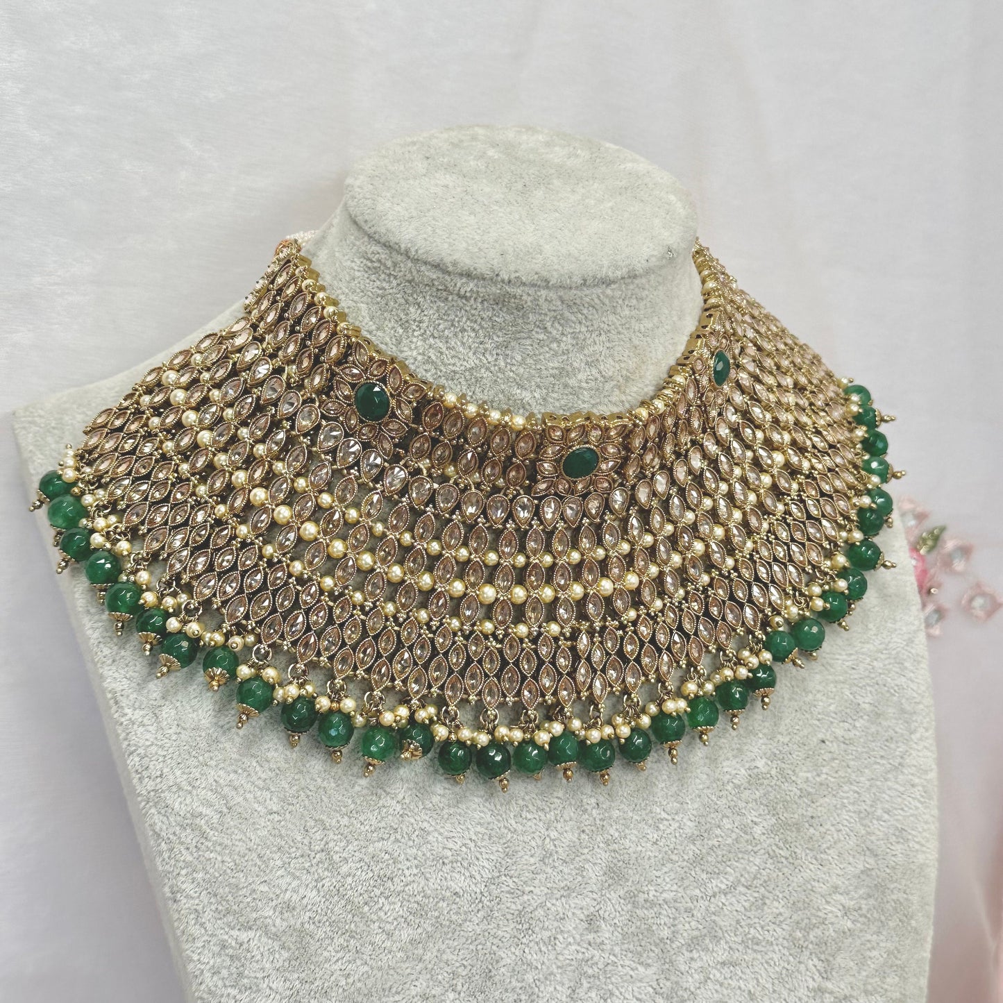 Green Chunky Necklace - Champagne/ Unique Style/ Indian/ Pakistani/Fashion Jewellery/ Gift for Women