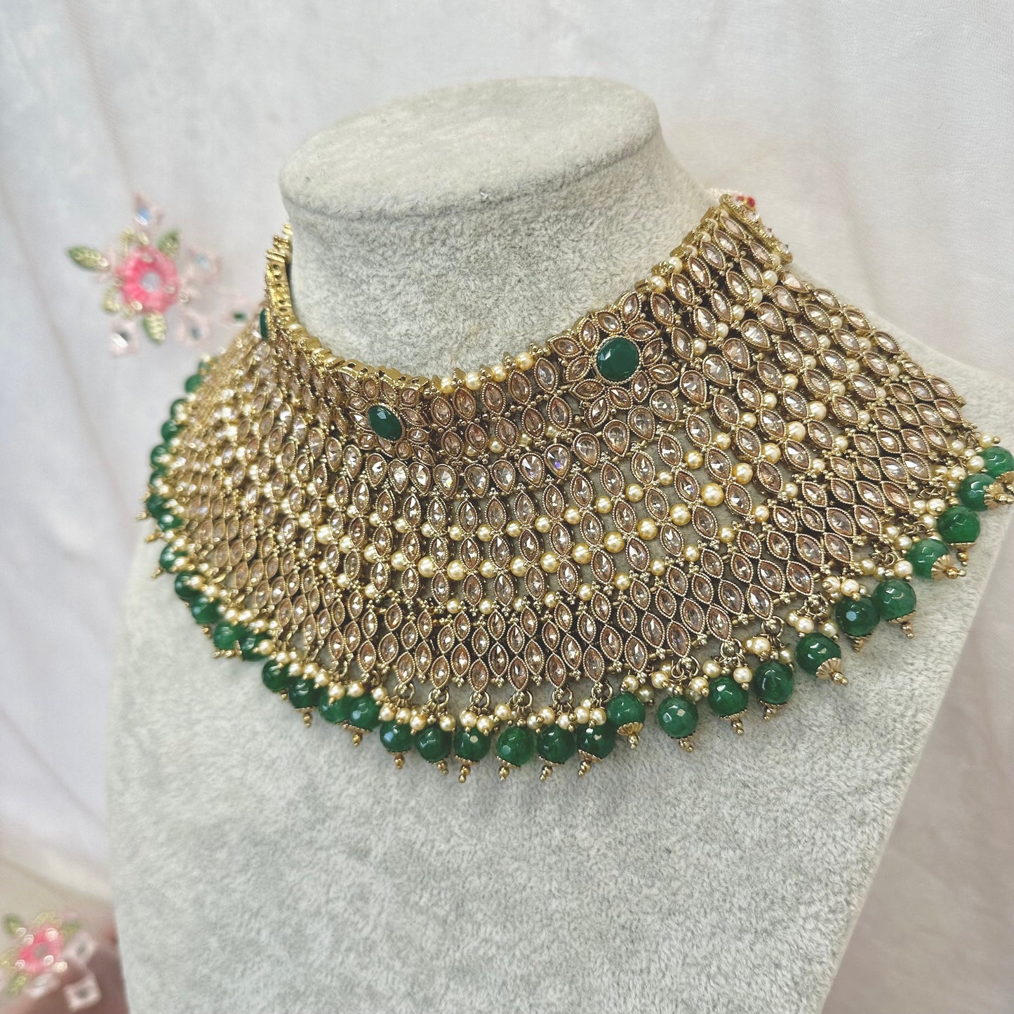 Green Chunky Necklace - Champagne/ Unique Style/ Indian/ Pakistani/Fashion Jewellery/ Gift for Women