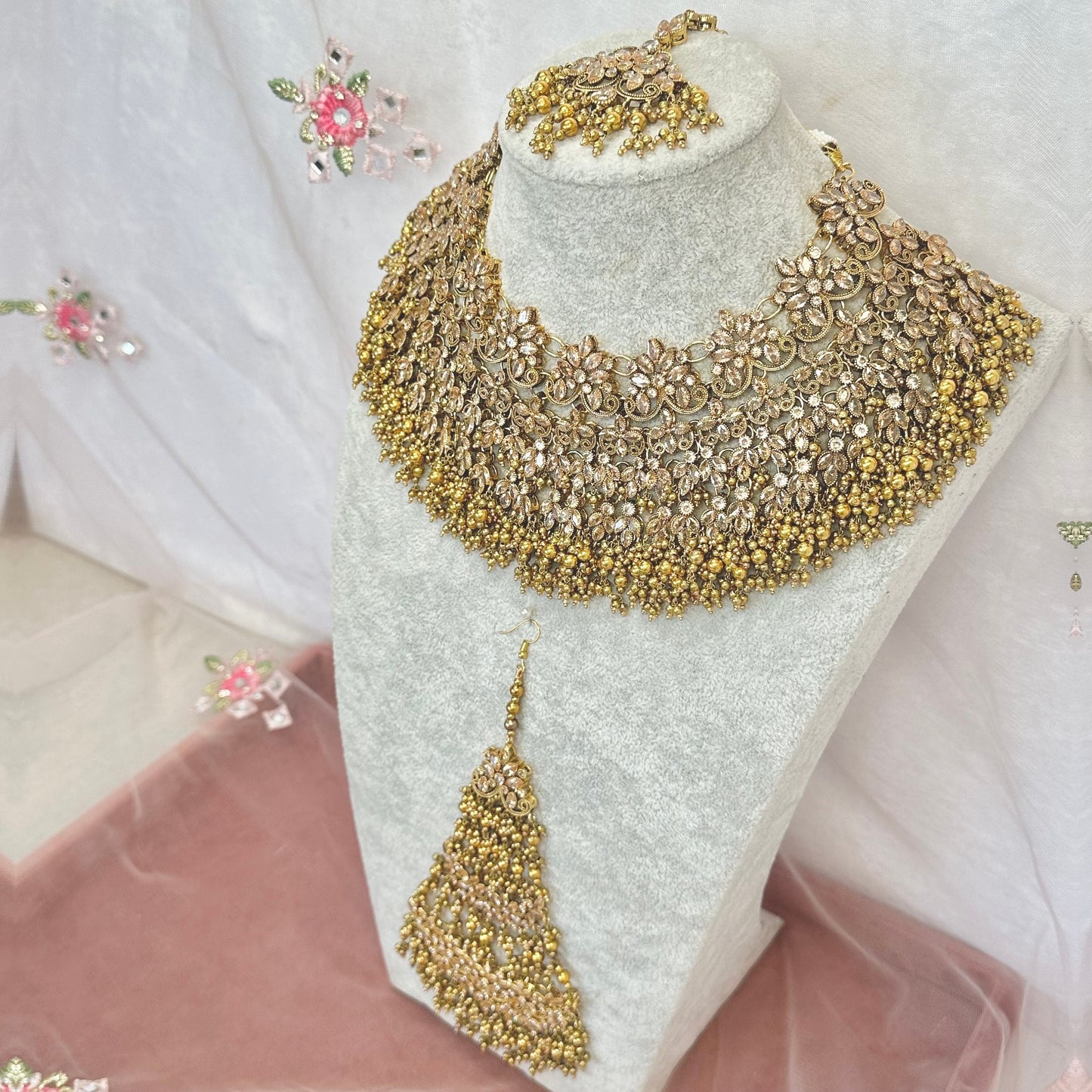 Champagne Bridal Necklace Set - Gold Ball/ Unique Style/ Indian/ Pakistani/Fashion Jewellery/ Gift for Women