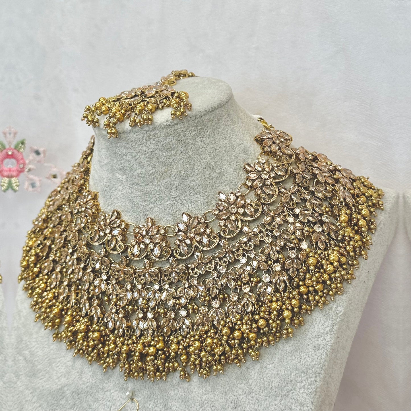 Champagne Bridal Necklace Set - Gold Ball/ Unique Style/ Indian/ Pakistani/Fashion Jewellery/ Gift for Women