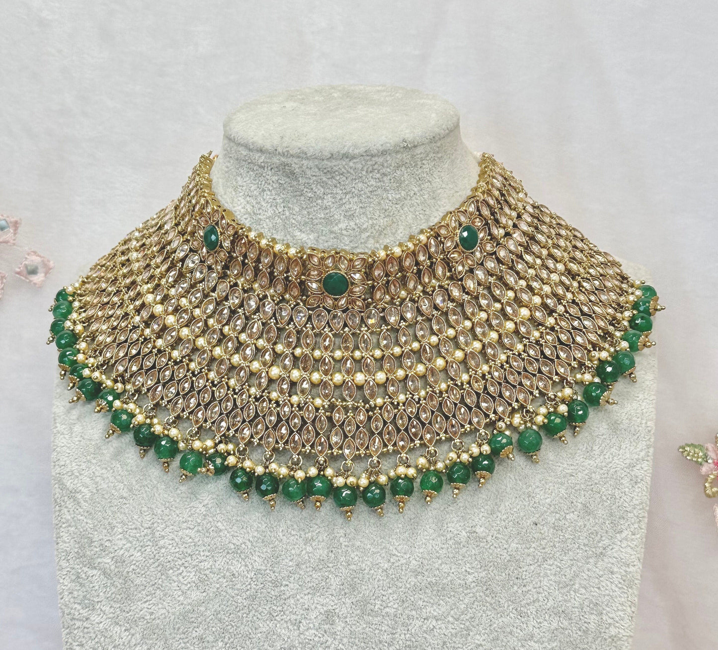 Green Chunky Necklace - Champagne/ Unique Style/ Indian/ Pakistani/Fashion Jewellery/ Gift for Women